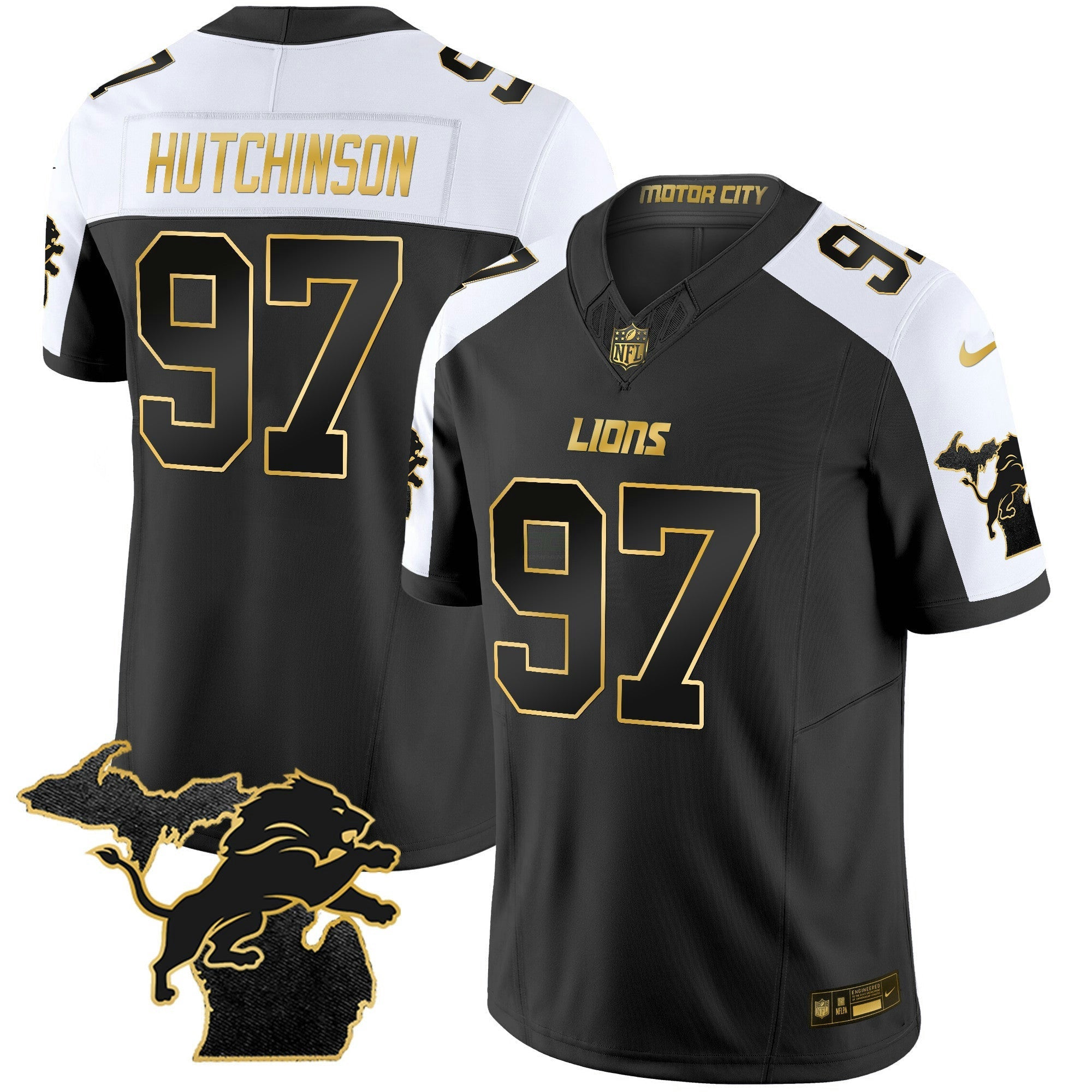 Camisa NFL Men’s Detroit 2024 Michigan Patch Dourada Vapor Jersey
