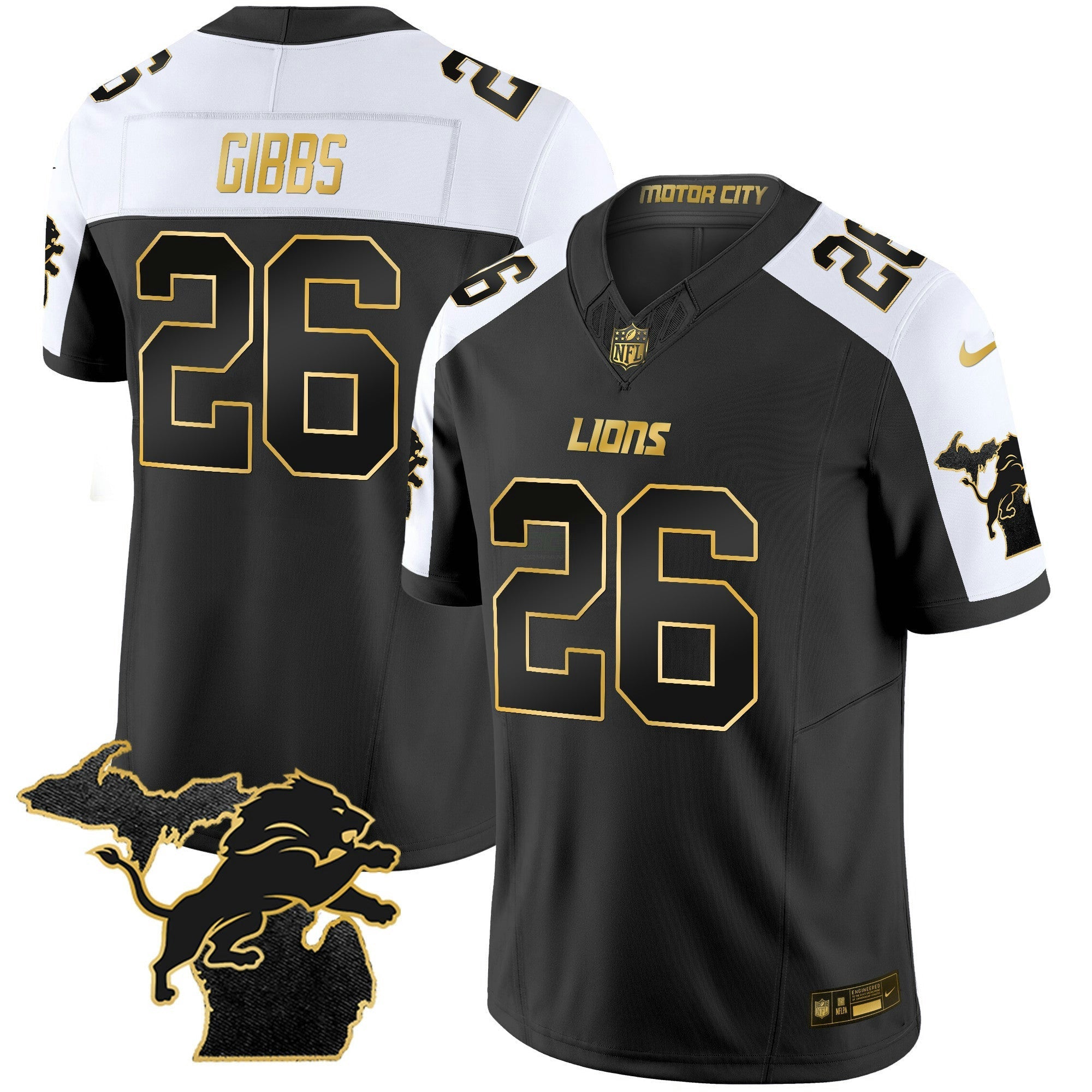 Camisa NFL Men’s Detroit 2024 Michigan Patch Dourada Vapor Jersey