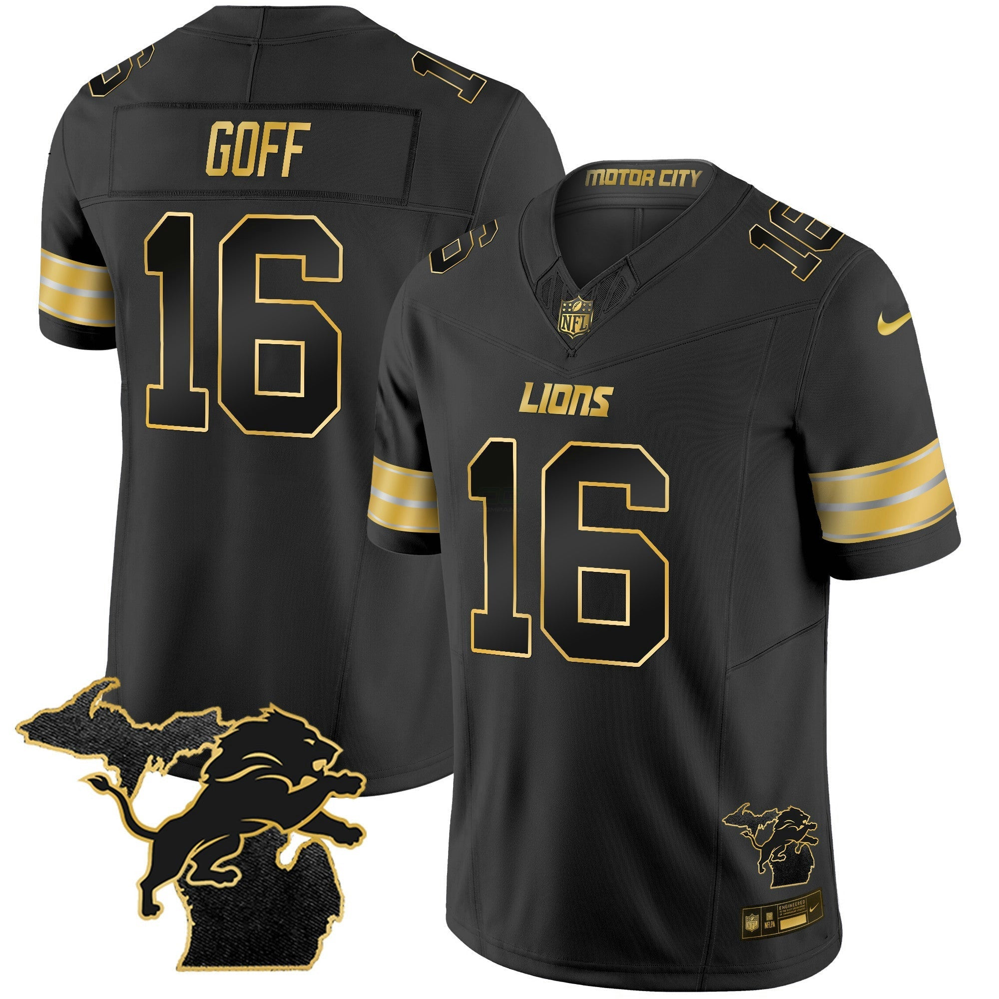 Camisa NFL Men’s Detroit 2024 Michigan Patch Dourada Vapor Jersey