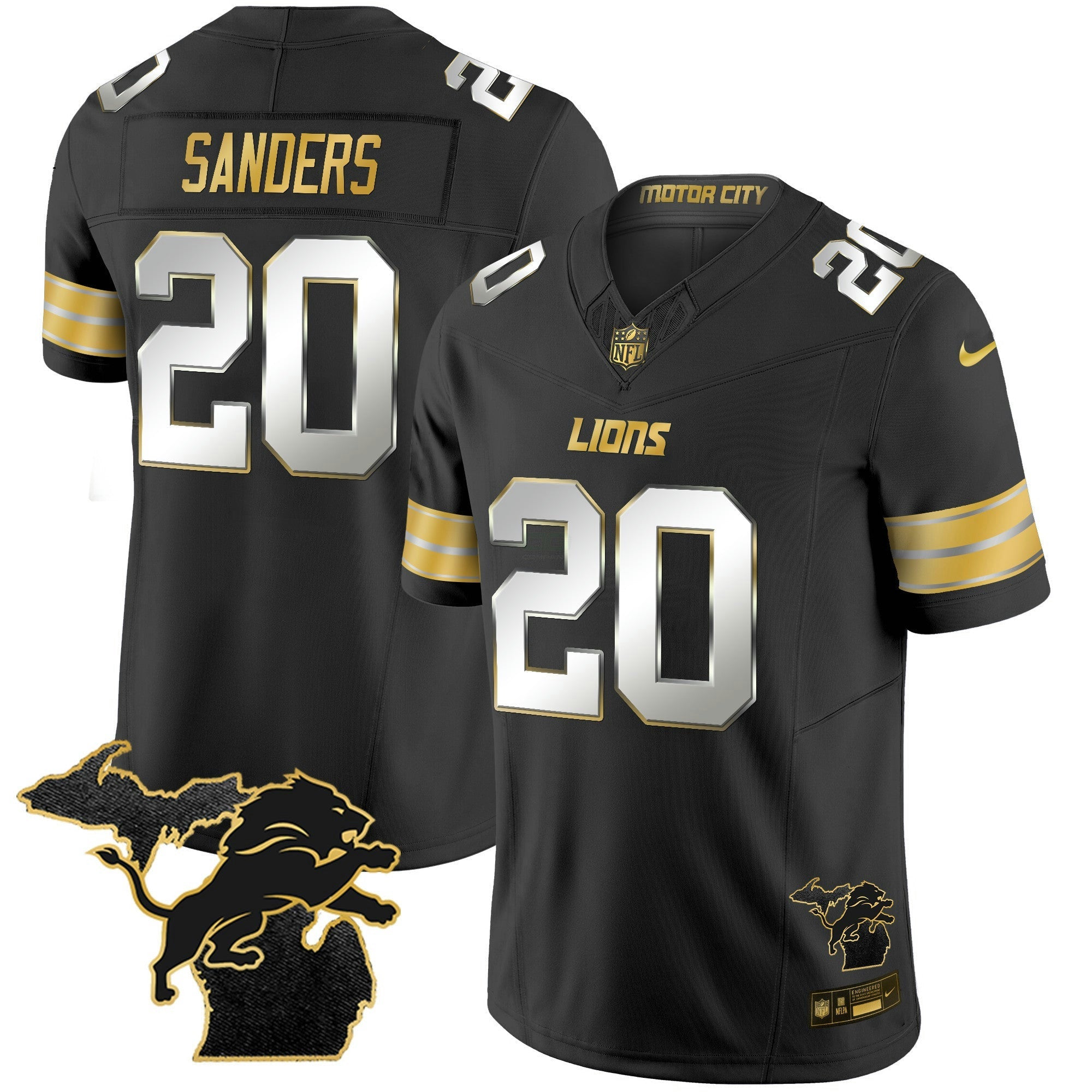 Camisa NFL Men’s Detroit 2024 Michigan Patch Dourada Vapor Jersey