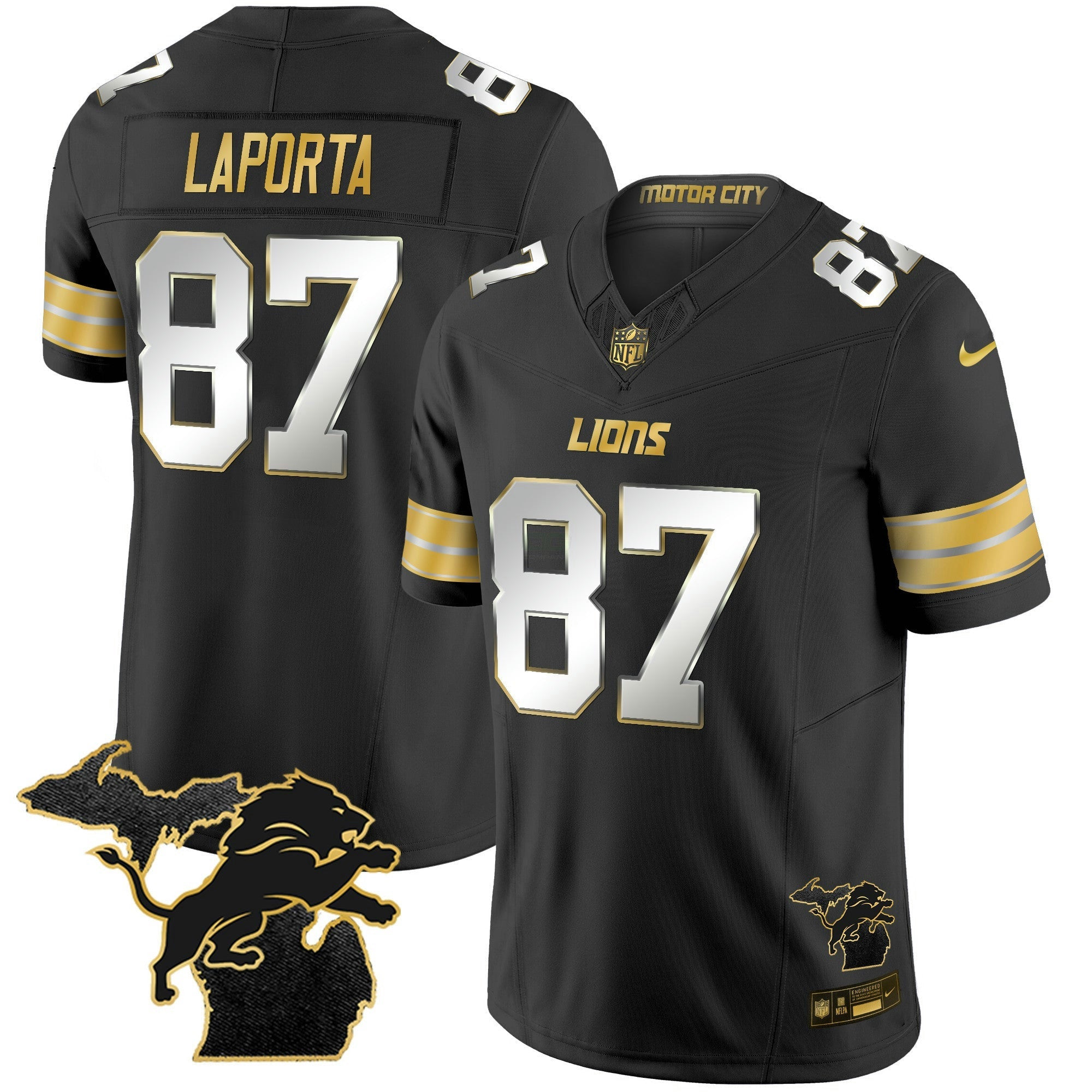 Camisa NFL Men’s Detroit 2024 Michigan Patch Dourada Vapor Jersey