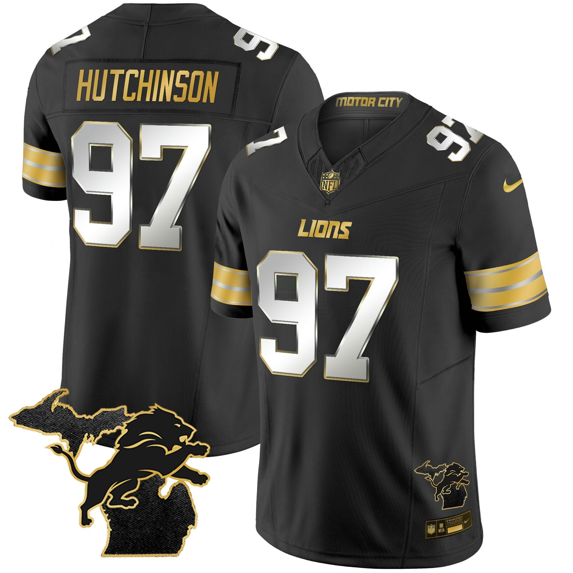 Camisa NFL Men’s Detroit 2024 Michigan Patch Dourada Vapor Jersey