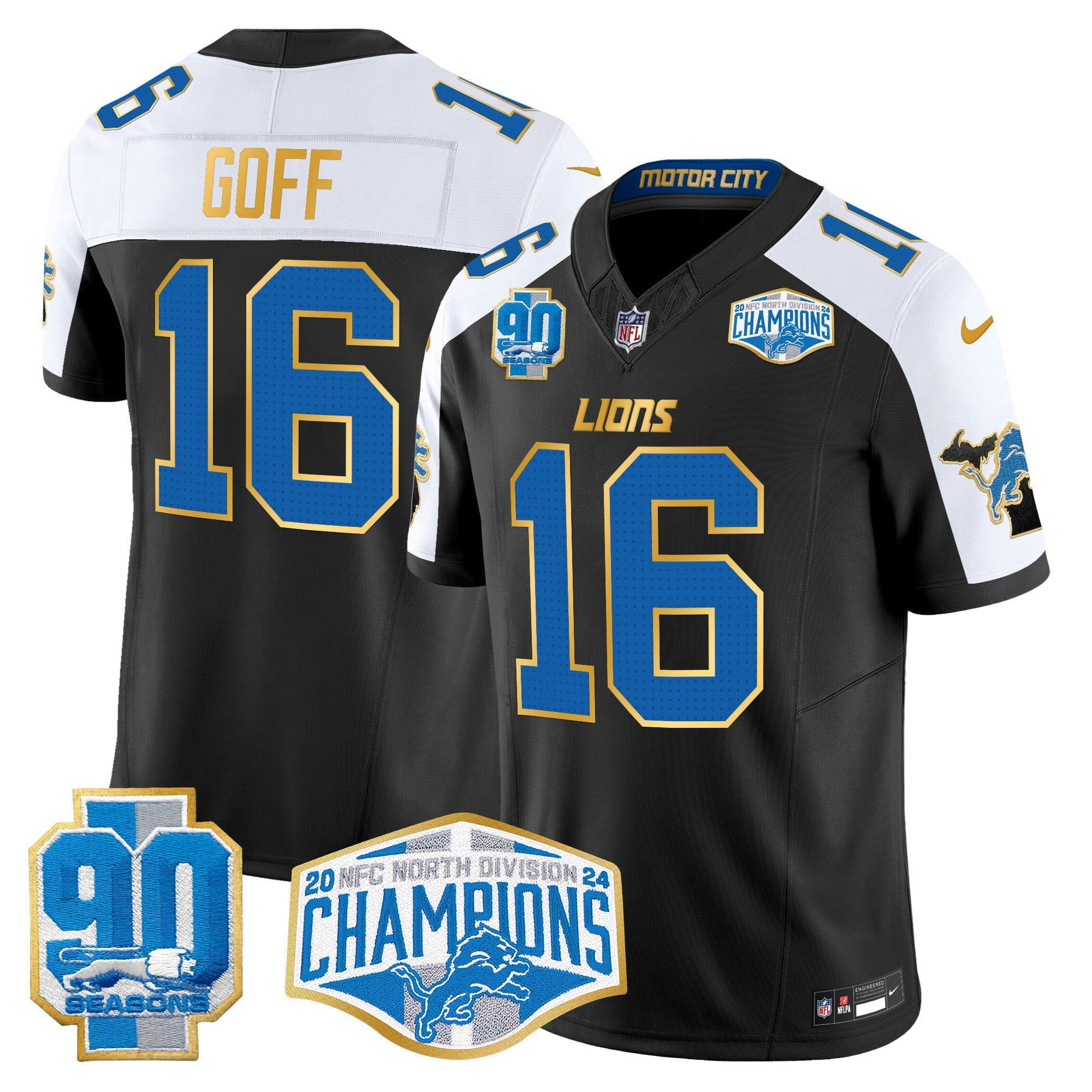 Camisa NFL Men’s Detroit 2024 NFC North Division Champions Patch Dourada Trim Vapor Limited Jersey