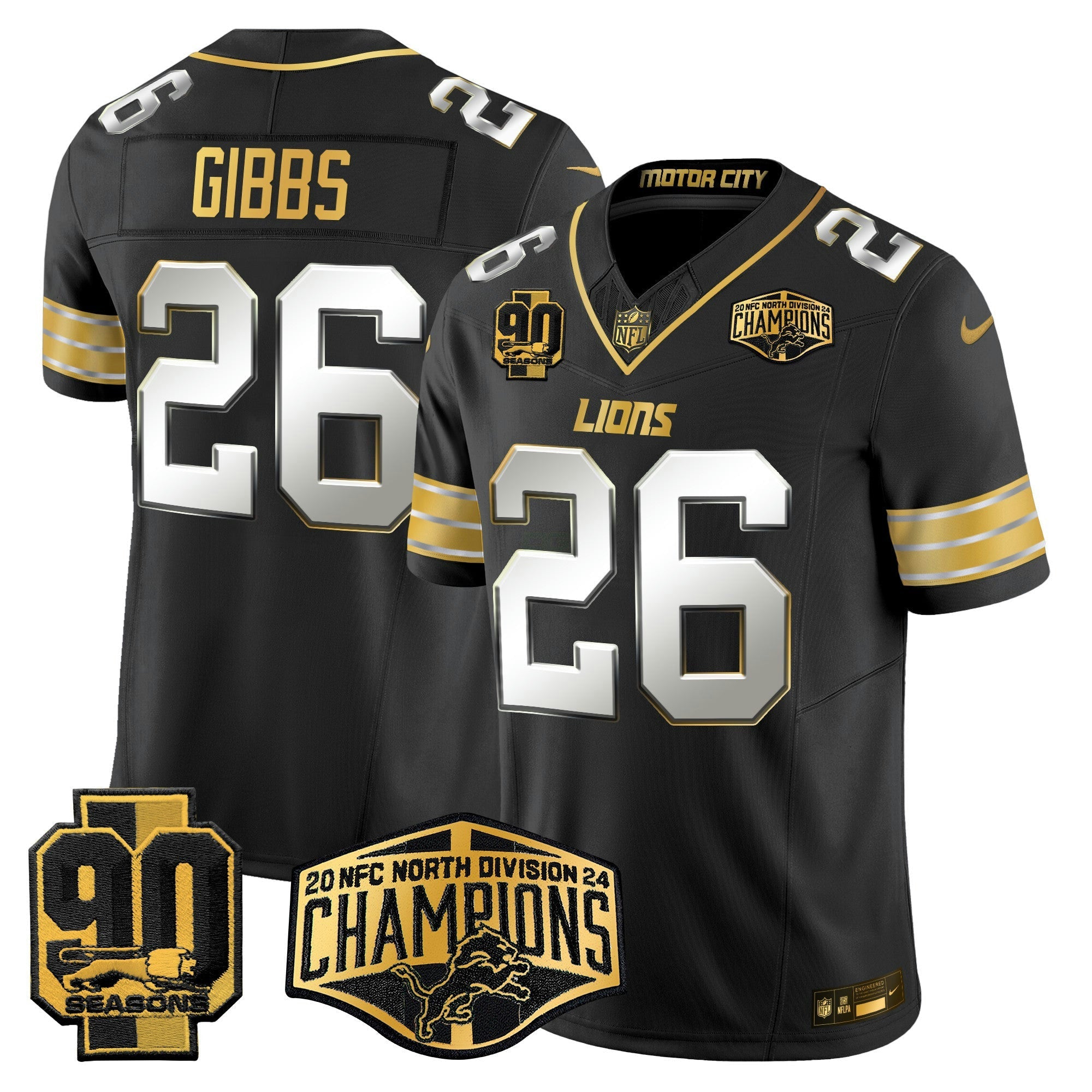 Camisa NFL Men’s Detroit 2024 NFC North Division Champions Patch Dourada Vapor Limited Jersey