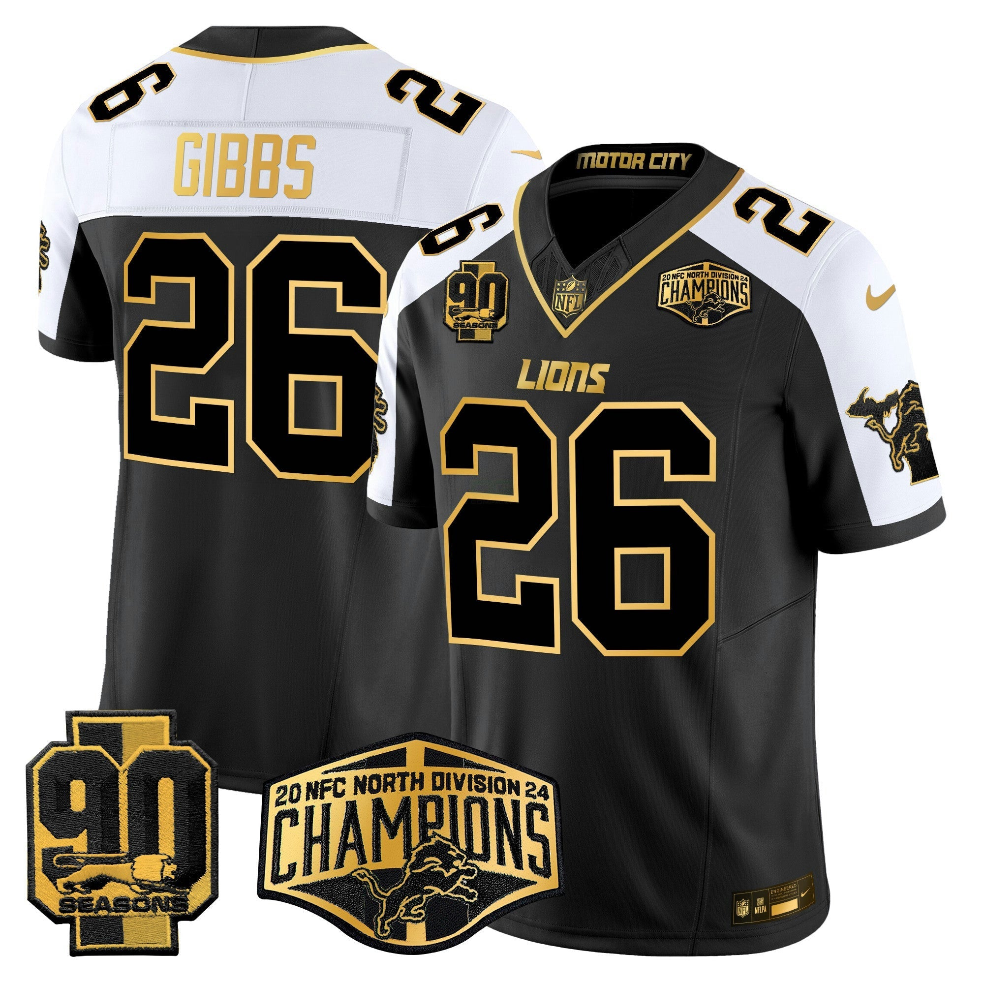 Camisa NFL Men’s Detroit 2024 NFC North Division Champions Patch Dourada Vapor Limited Jersey