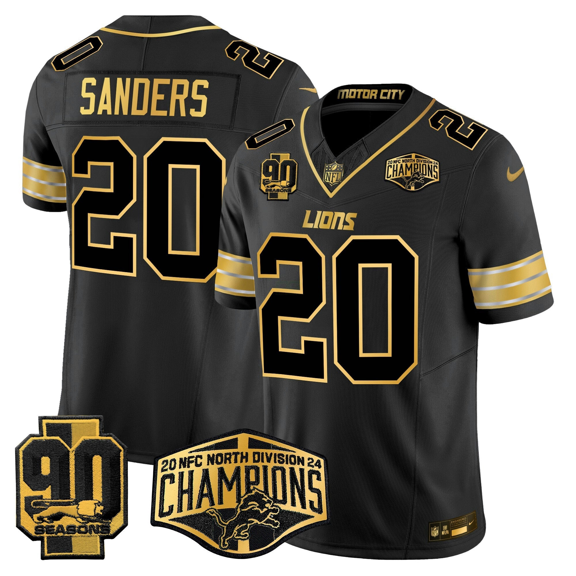 Camisa NFL Men’s Detroit 2024 NFC North Division Champions Patch Dourada Vapor Limited Jersey