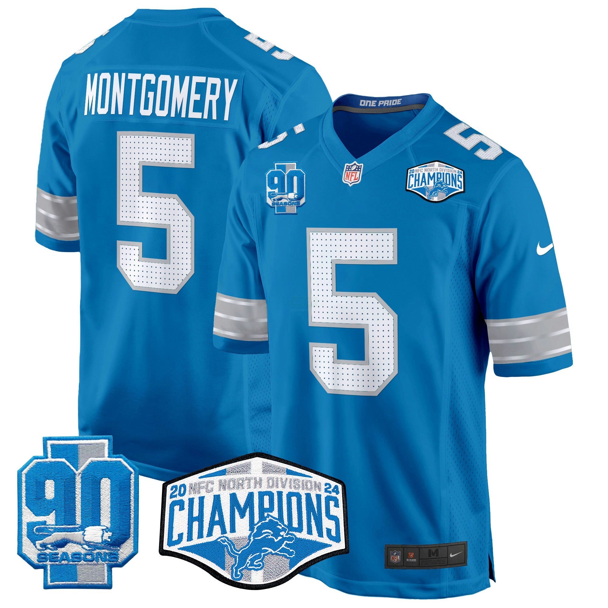 Camisa NFL Men’s Detroit 2024 NFC North Division Champions Patch Game Jersey