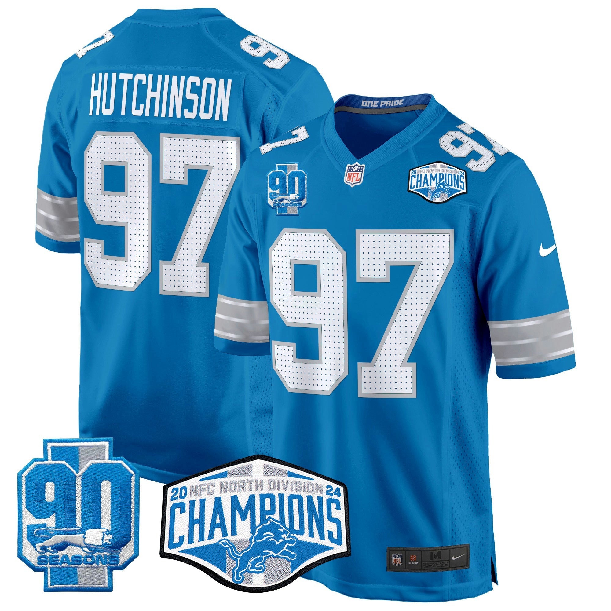 Camisa NFL Men’s Detroit 2024 NFC North Division Champions Patch Game Jersey