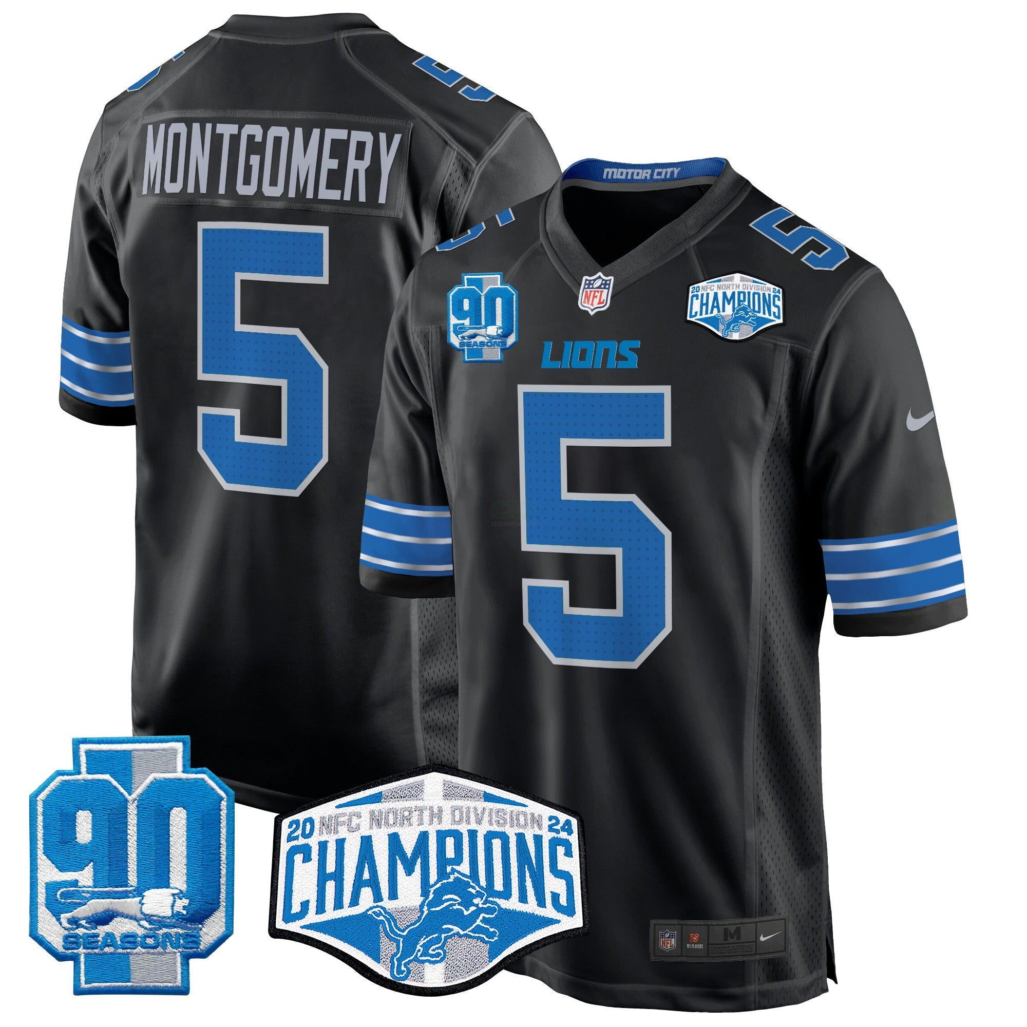 Camisa NFL Men’s Detroit 2024 NFC North Division Champions Patch Game Jersey