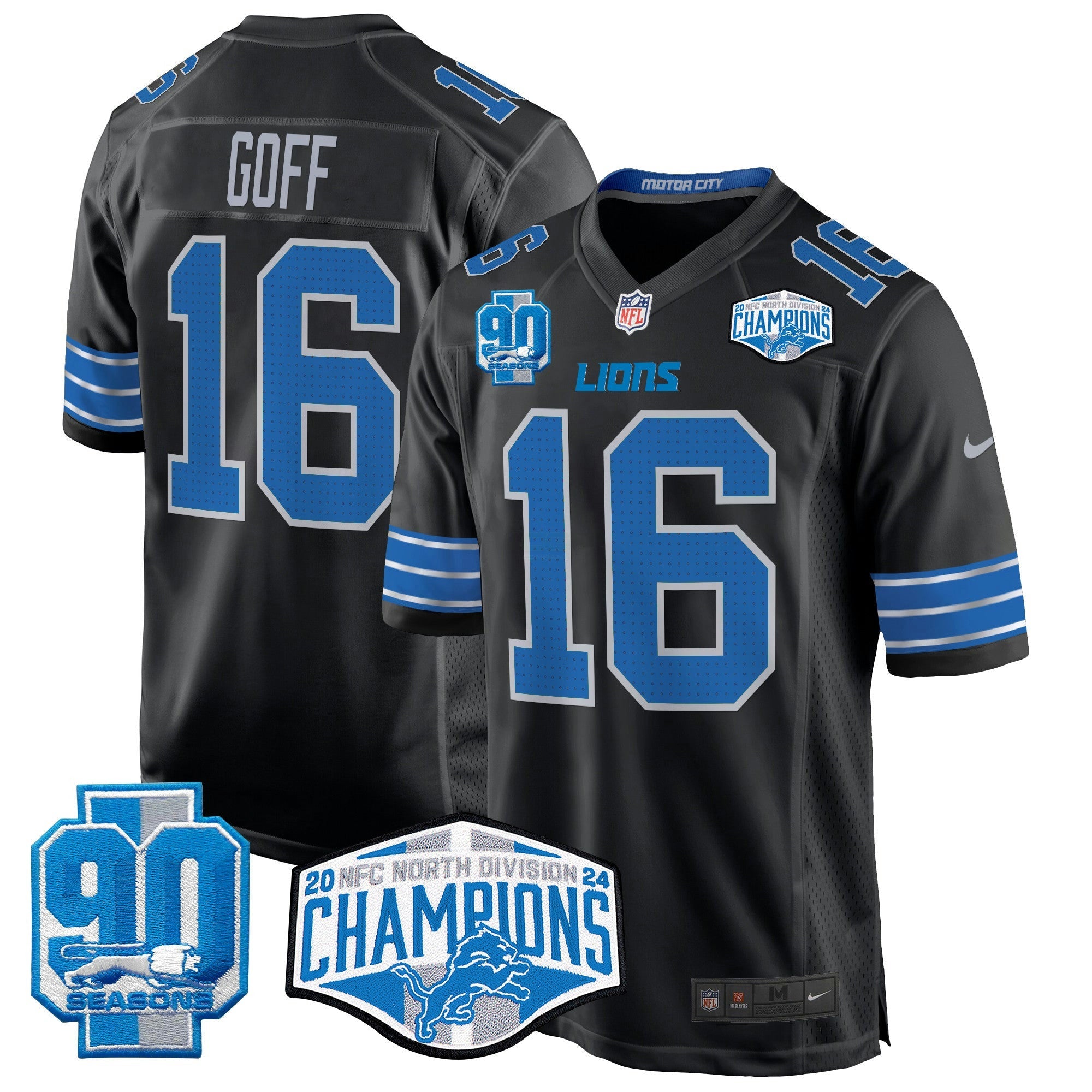 Camisa NFL Men’s Detroit 2024 NFC North Division Champions Patch Game Jersey