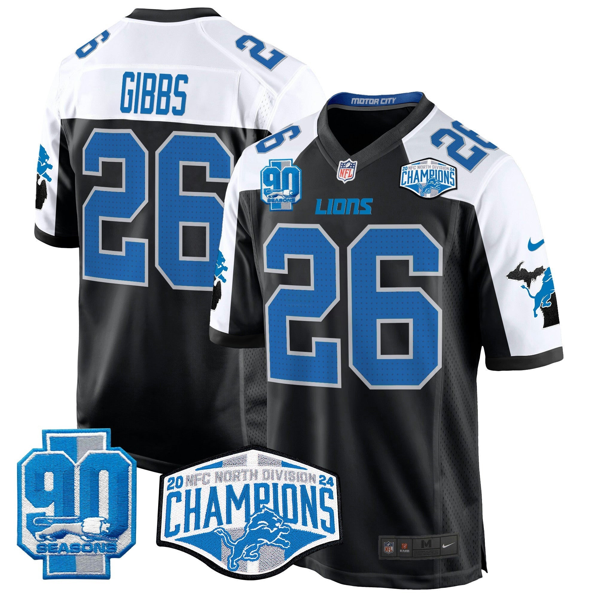 Camisa NFL Men’s Detroit 2024 NFC North Division Champions Patch Game Jersey