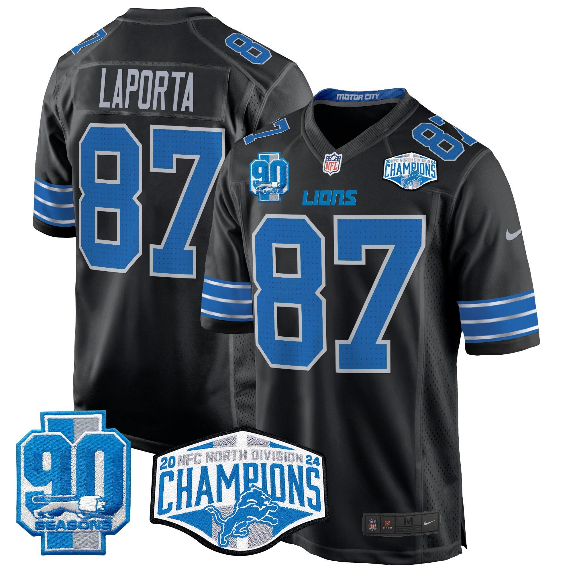 Camisa NFL Men’s Detroit 2024 NFC North Division Champions Patch Game Jersey