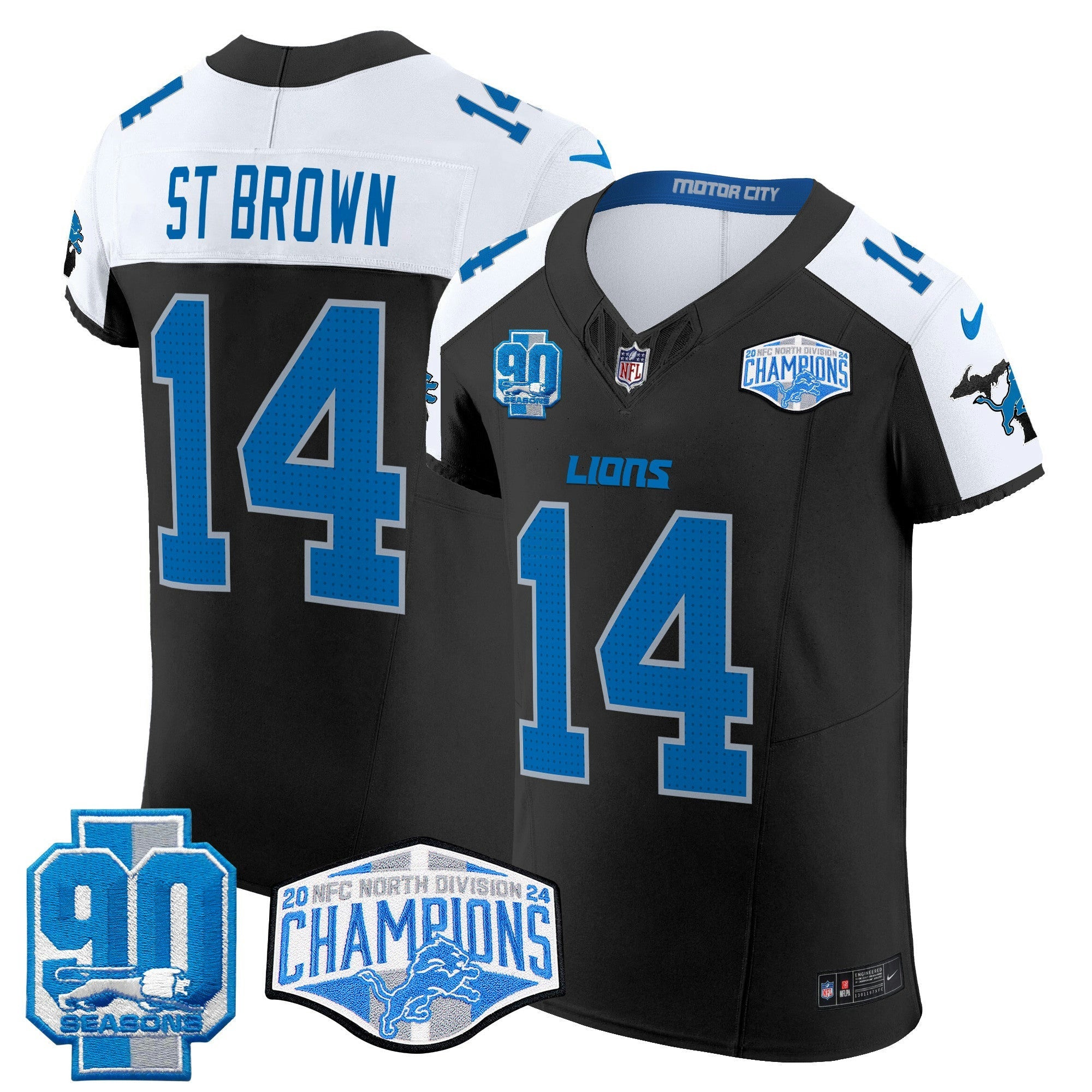 Camisa NFL Men’s Detroit 2024 NFC North Division Champions Patch Vapor Elite Jersey