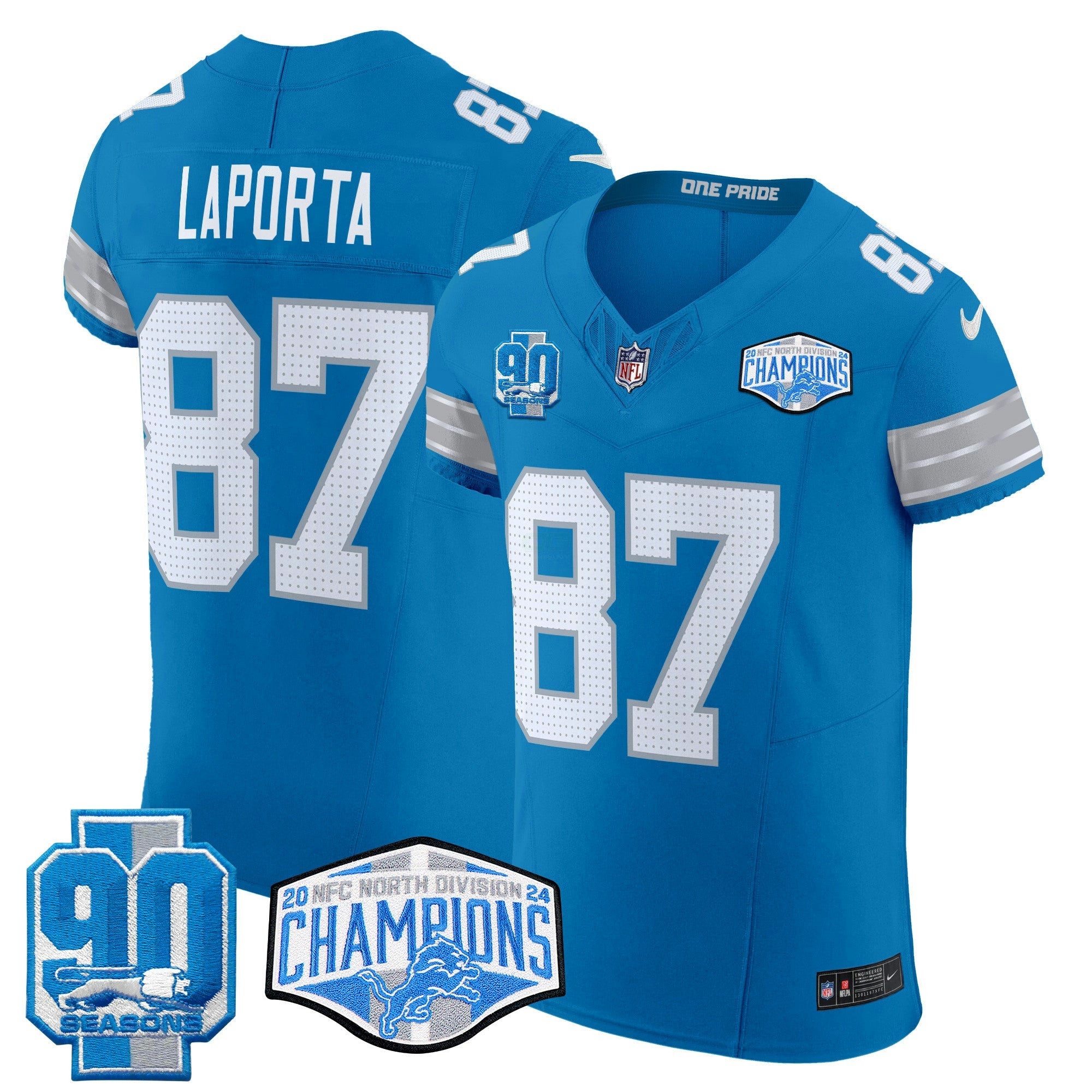 Camisa NFL Men’s Detroit 2024 NFC North Division Champions Patch Vapor Elite Jersey
