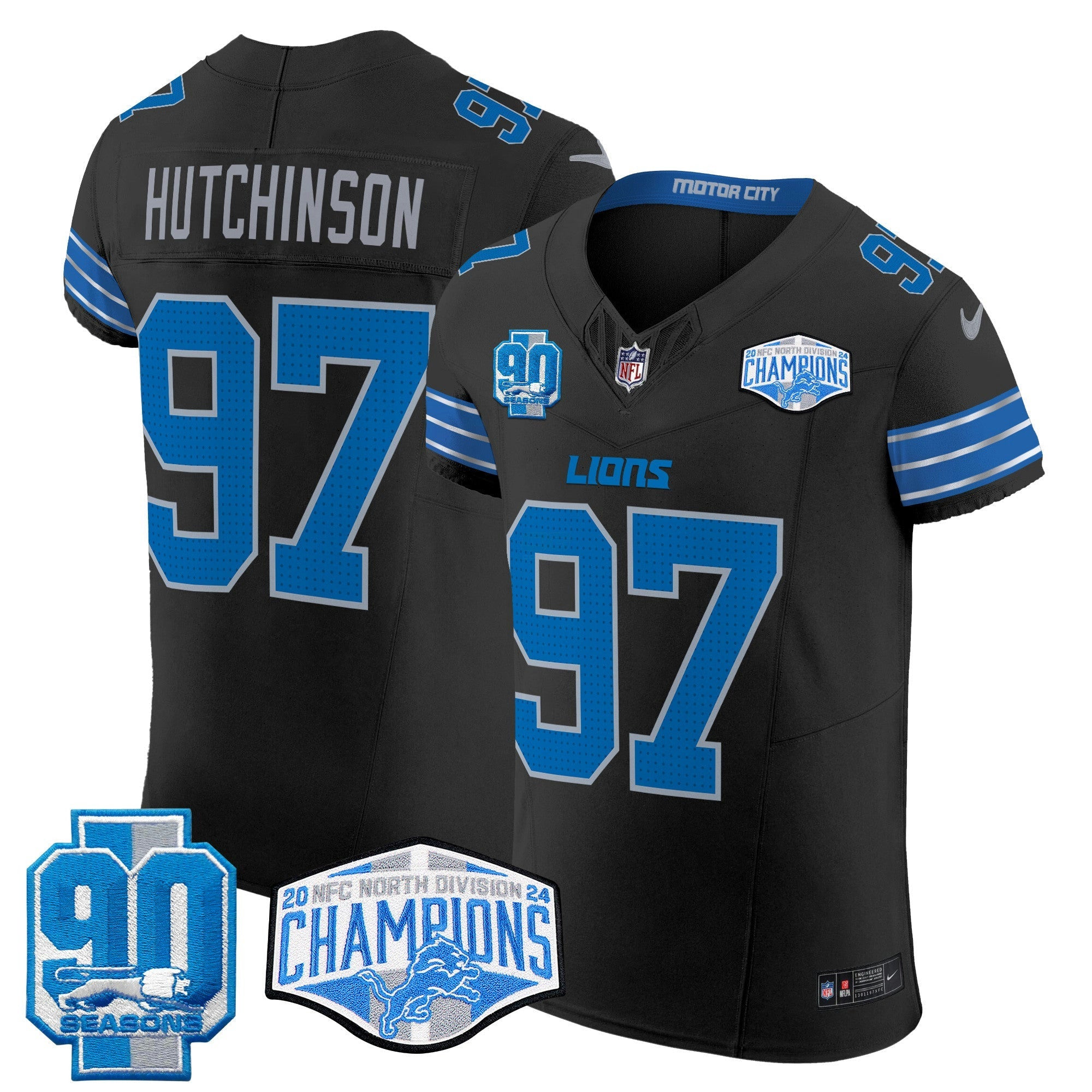 Camisa NFL Men’s Detroit 2024 NFC North Division Champions Patch Vapor Elite Jersey