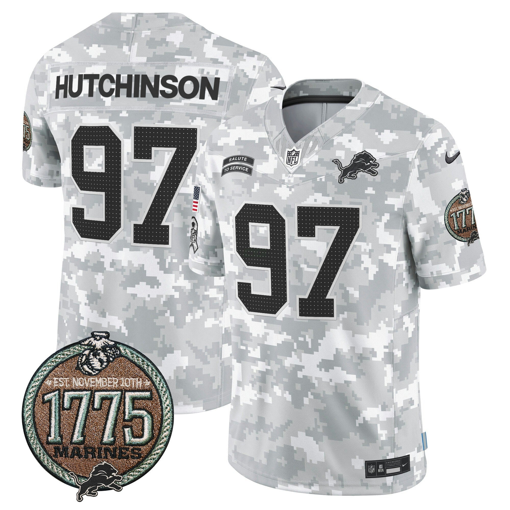 Camisa NFL Men’s Detroit 2024 Salute to Service Establishment Year Patch Vapor Limited Jersey