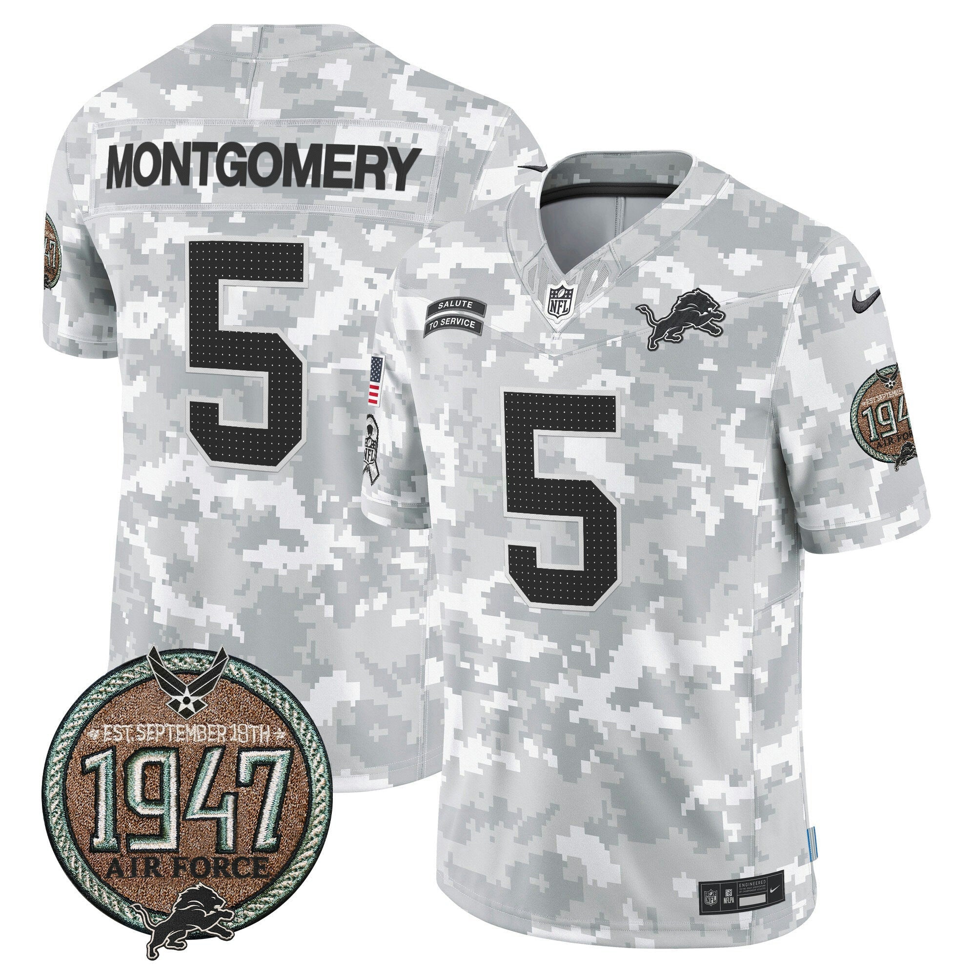 Camisa NFL Men’s Detroit 2024 Salute to Service Establishment Year Patch Vapor Limited Jersey