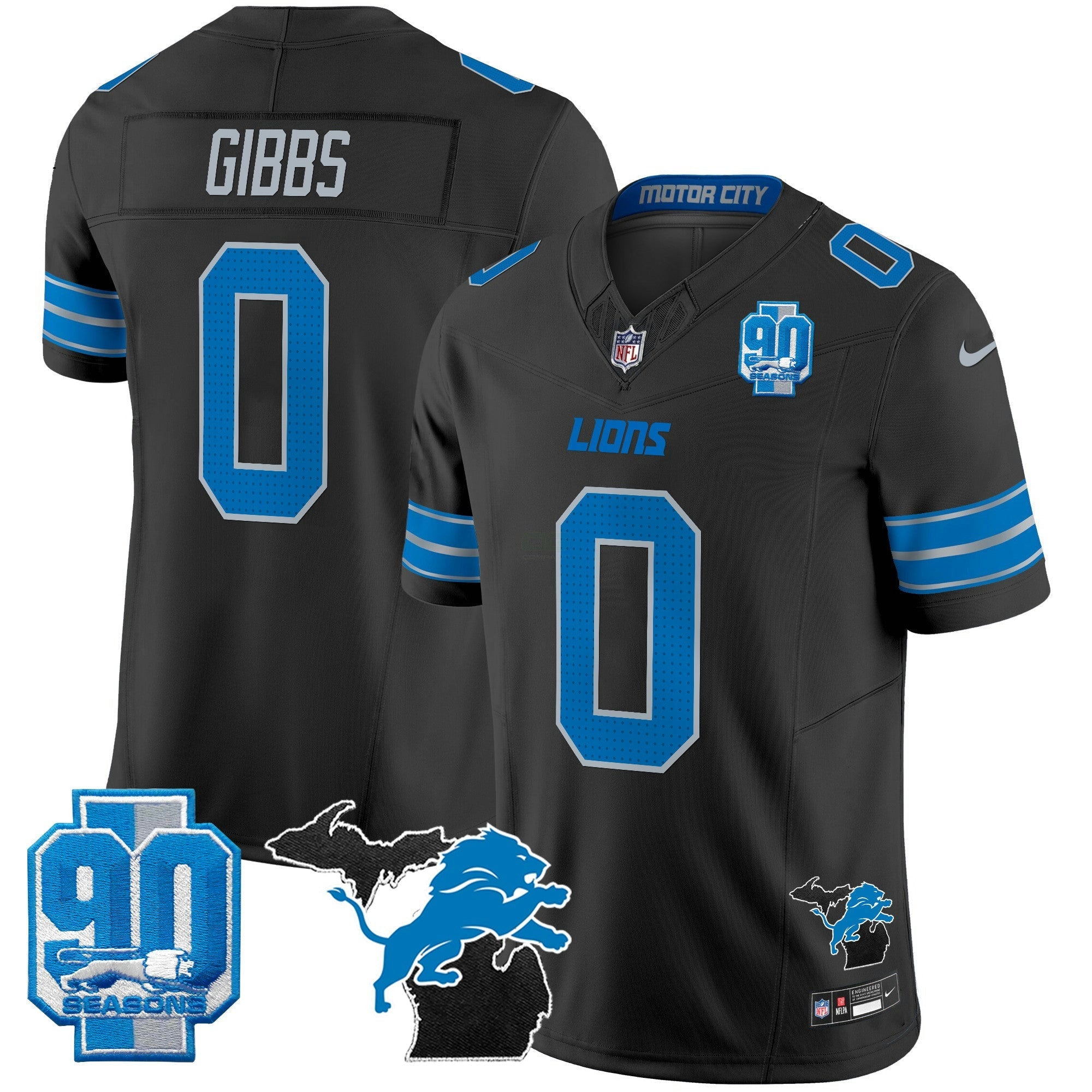 Camisa NFL Men’s Detroit 2025 Michigan & 90th Year Patch Vapor Jersey