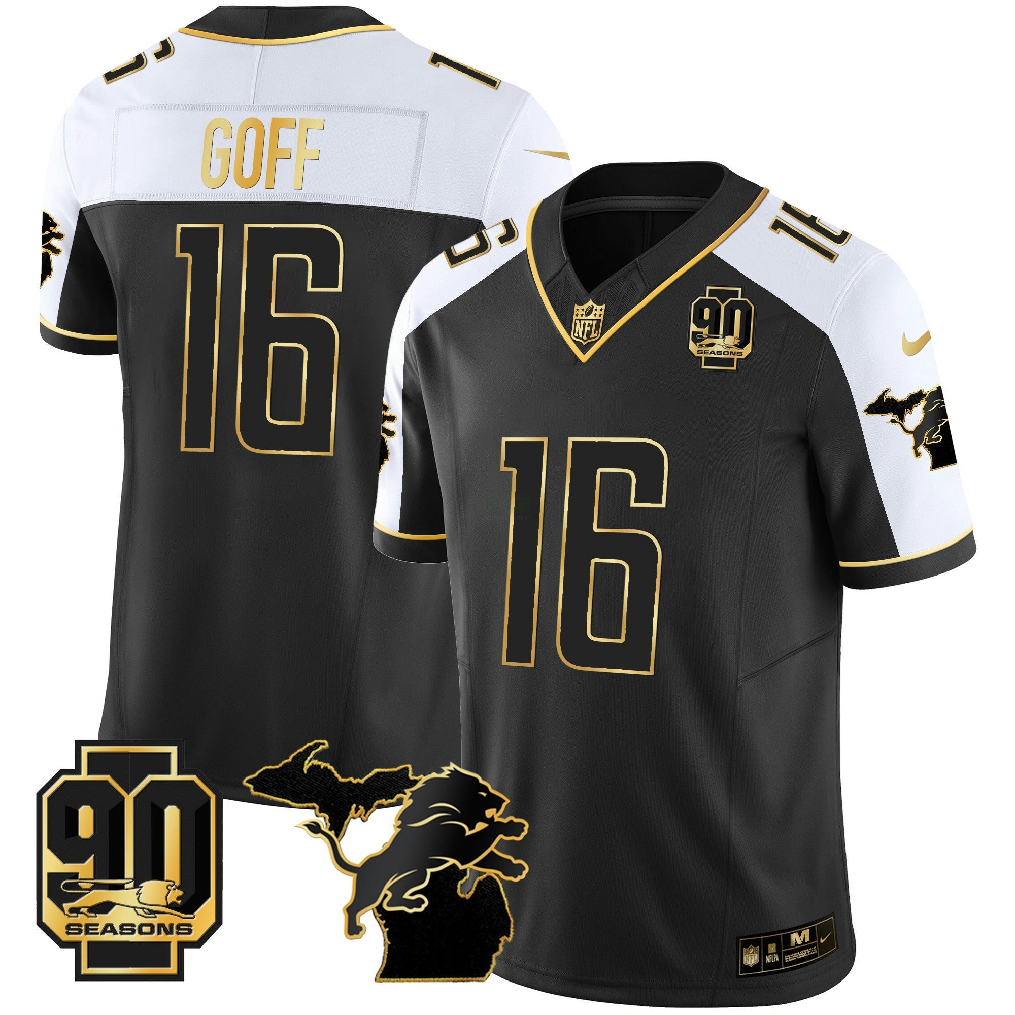 Camisa NFL Men’s Detroit 90th Year & Michigan Patch Dourada Vapor Jersey