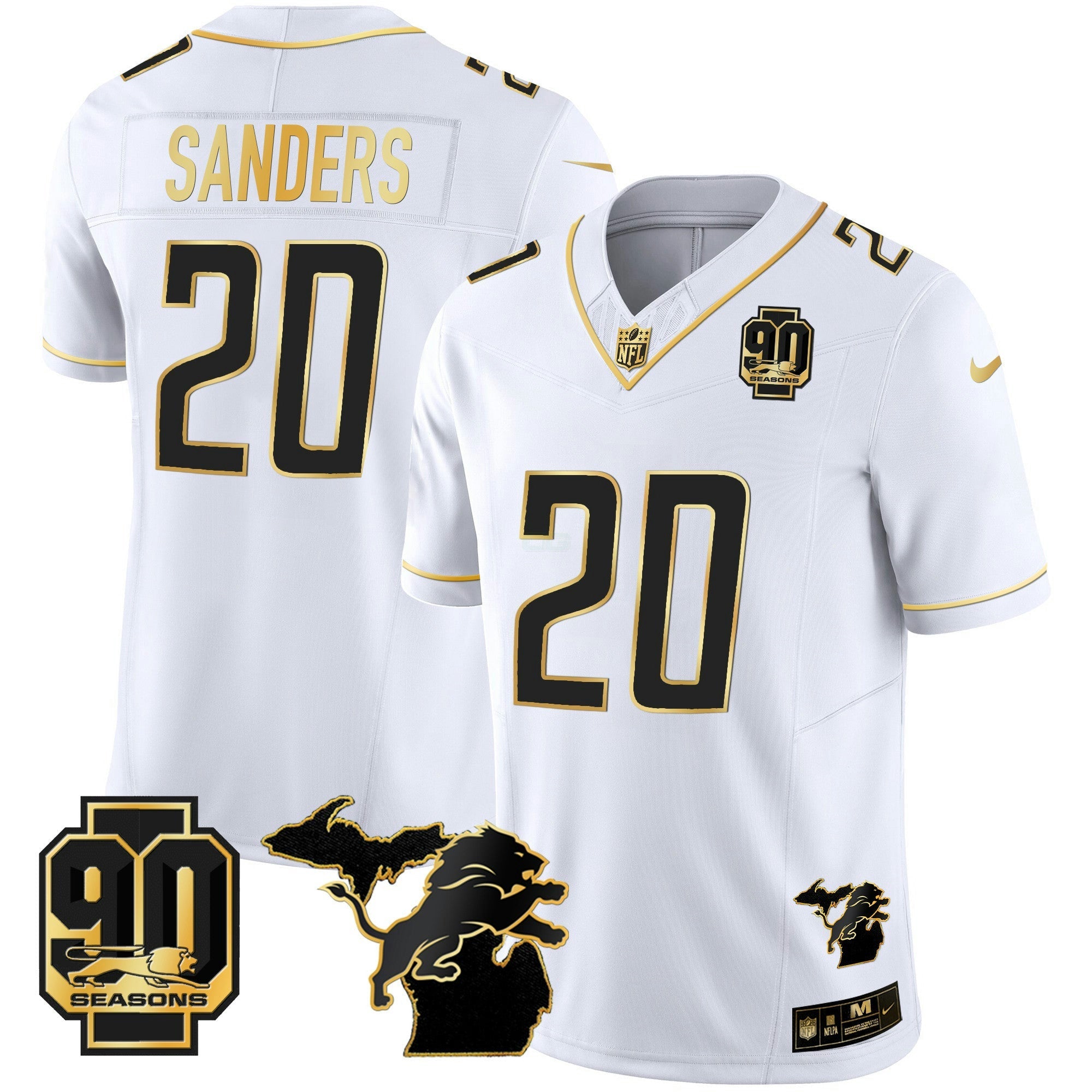 Camisa NFL Men’s Detroit 90th Year & Michigan Patch Dourada Vapor Jersey