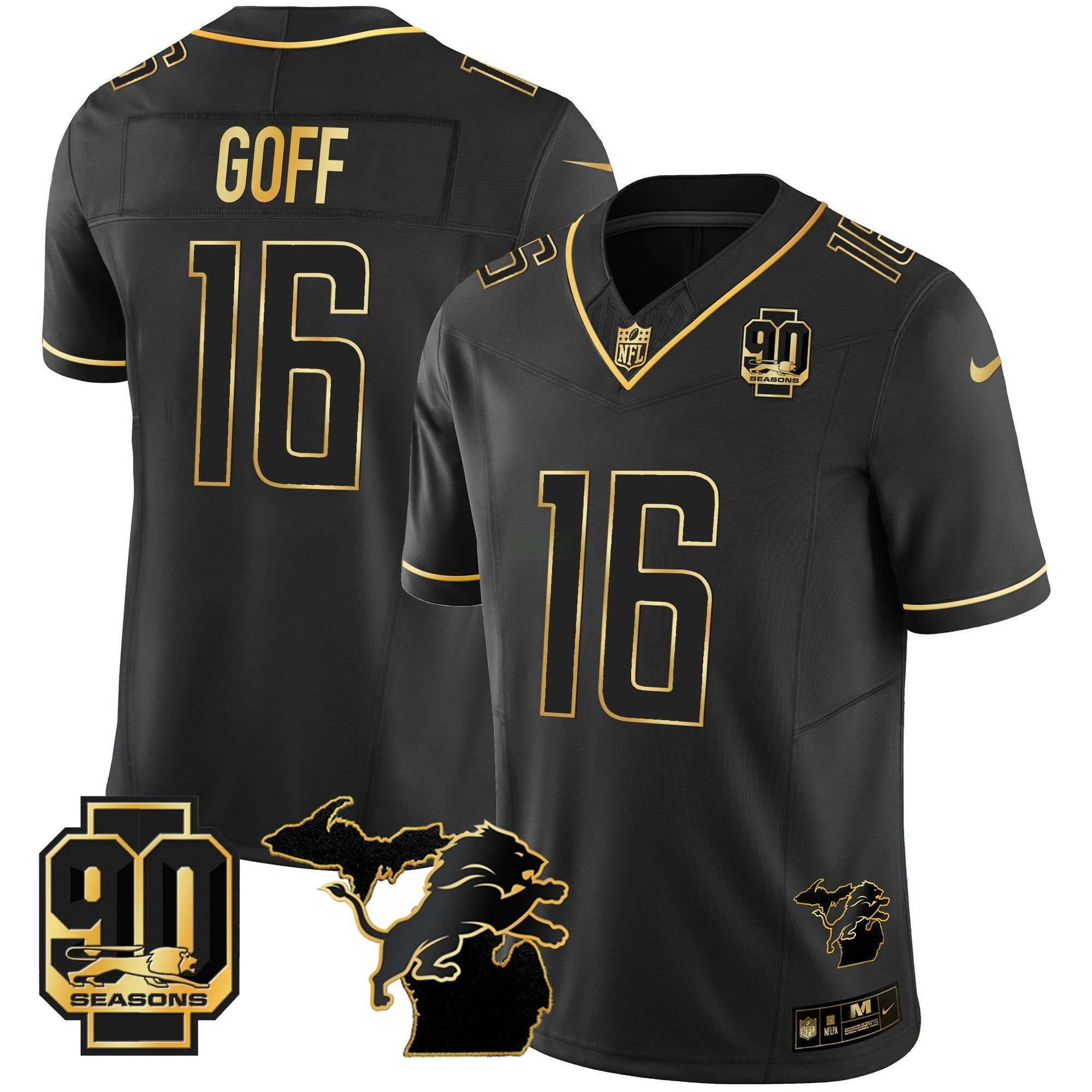 Camisa NFL Men’s Detroit 90th Year & Michigan Patch Dourada Vapor Jersey