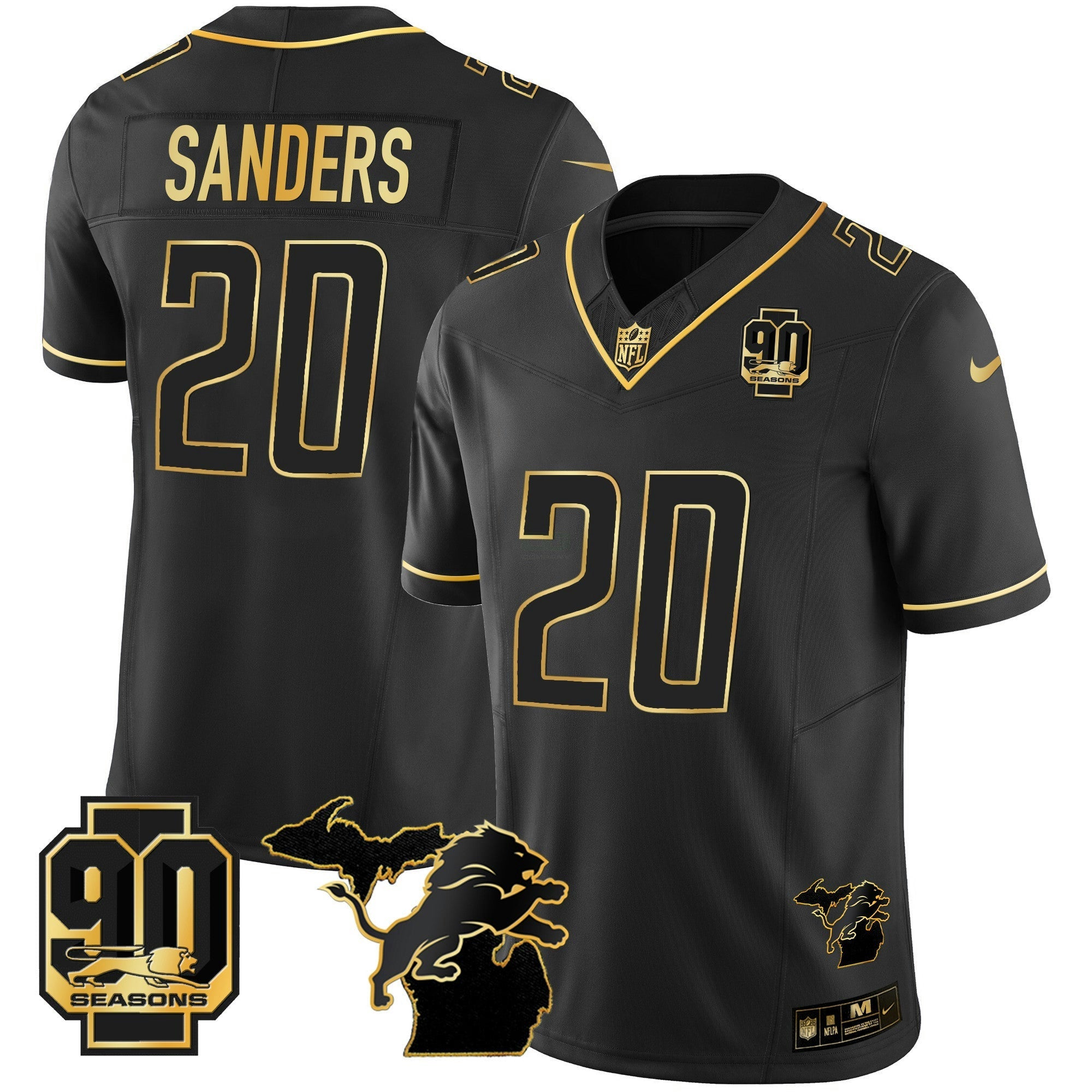 Camisa NFL Men’s Detroit 90th Year & Michigan Patch Dourada Vapor Jersey