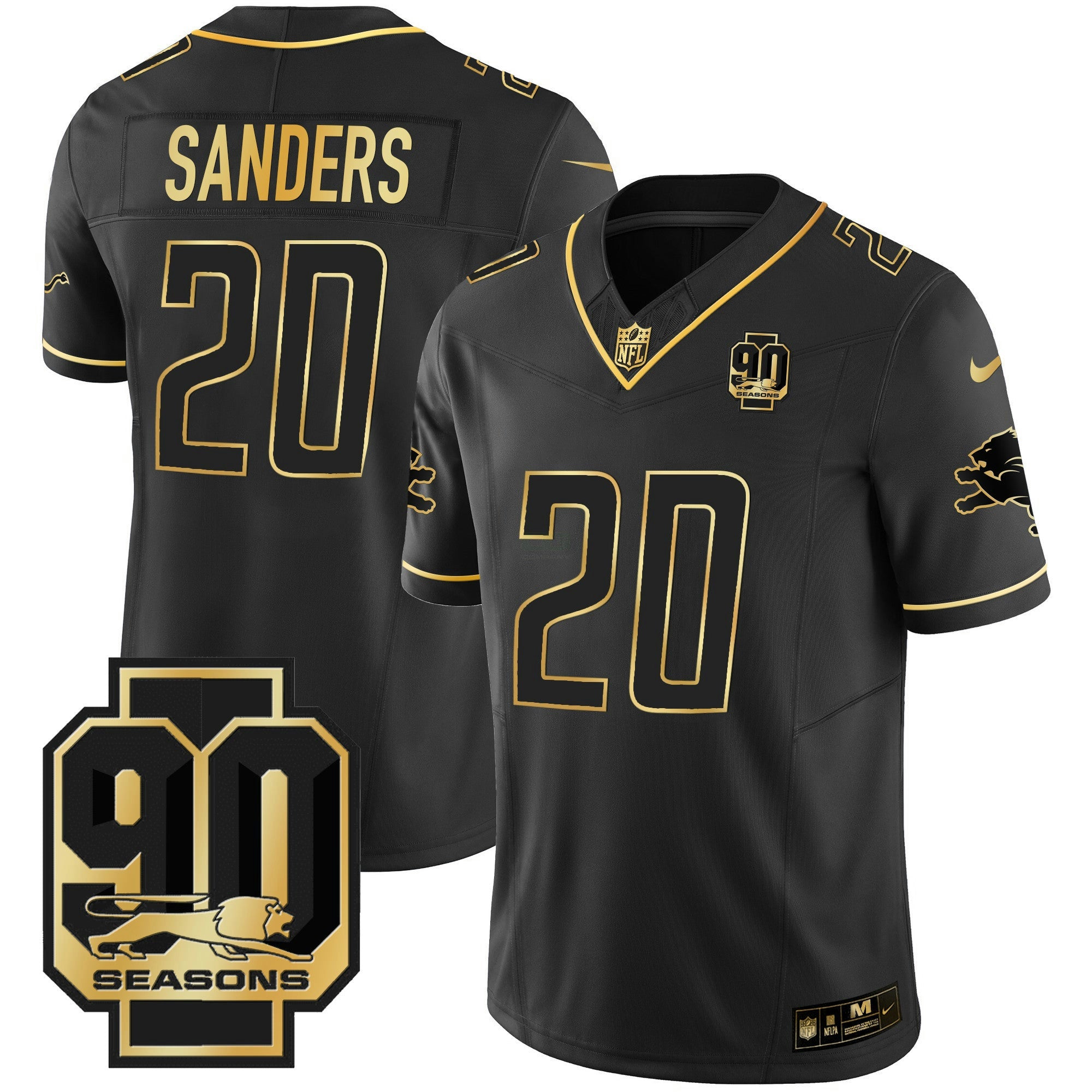 Camisa NFL Men’s Detroit 90th Year Patch Dourada Jersey