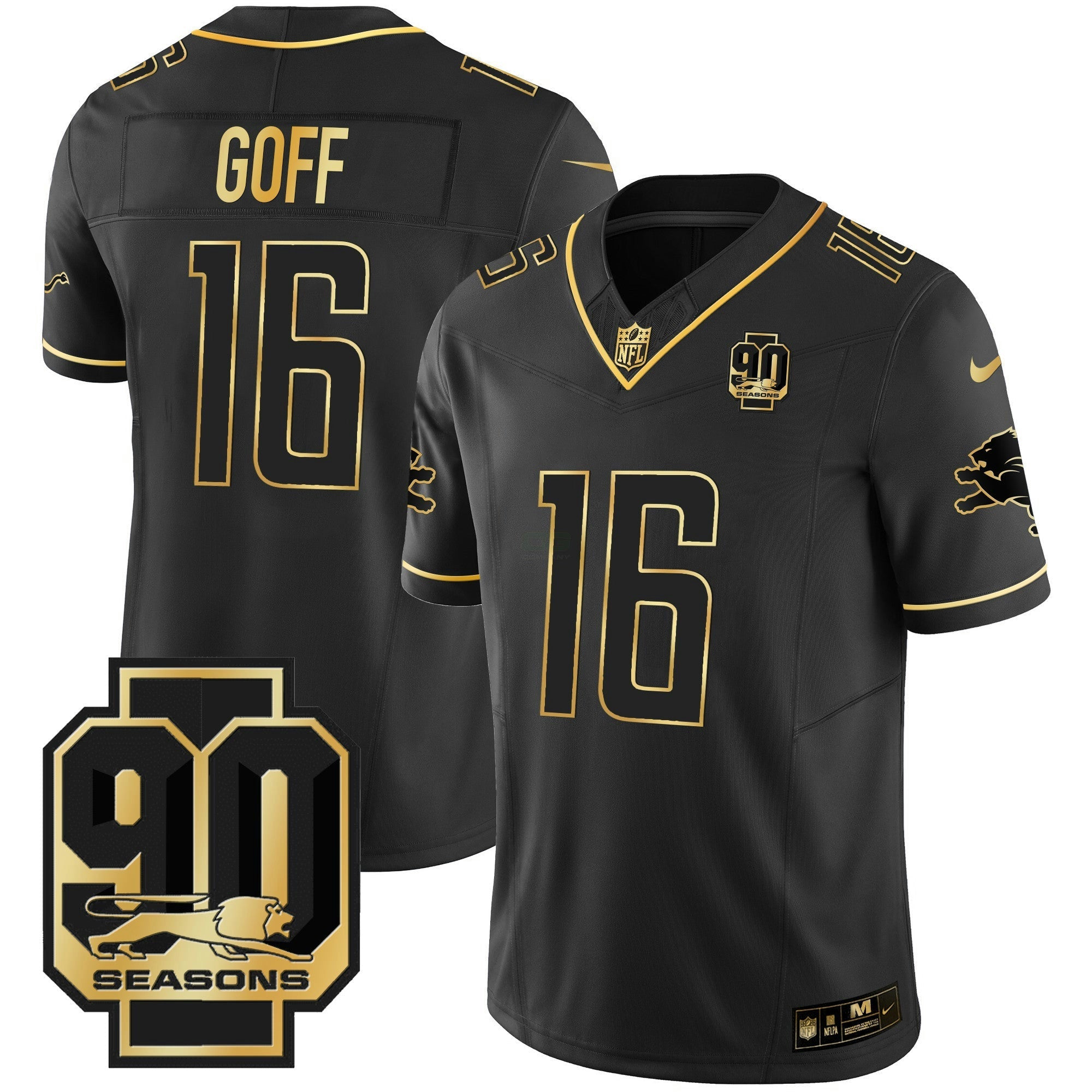 Camisa NFL Men’s Detroit 90th Year Patch Dourada Jersey