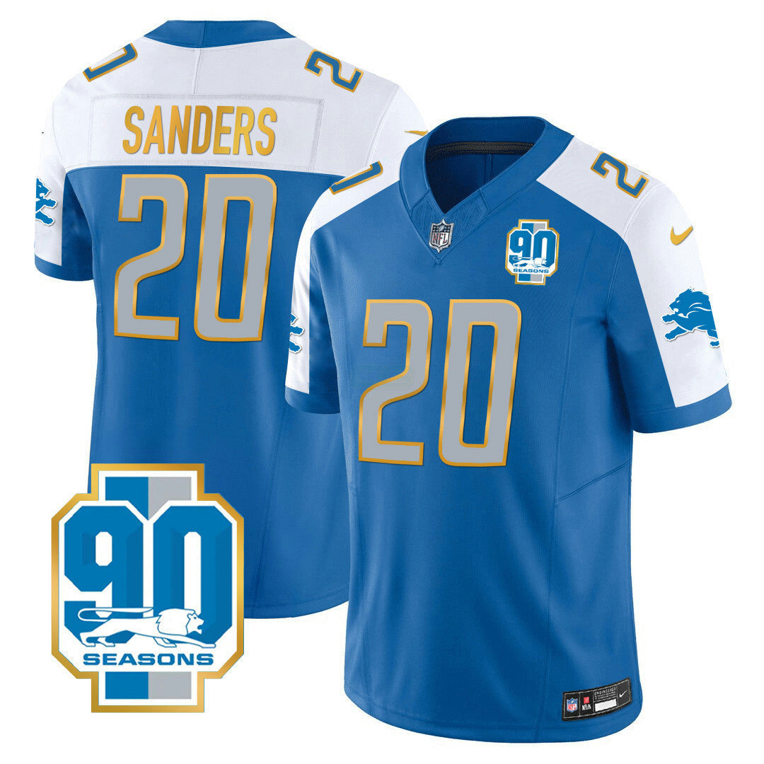 Camisa NFL Men’s Detroit 90th Year Patch Dourada Trim Jersey