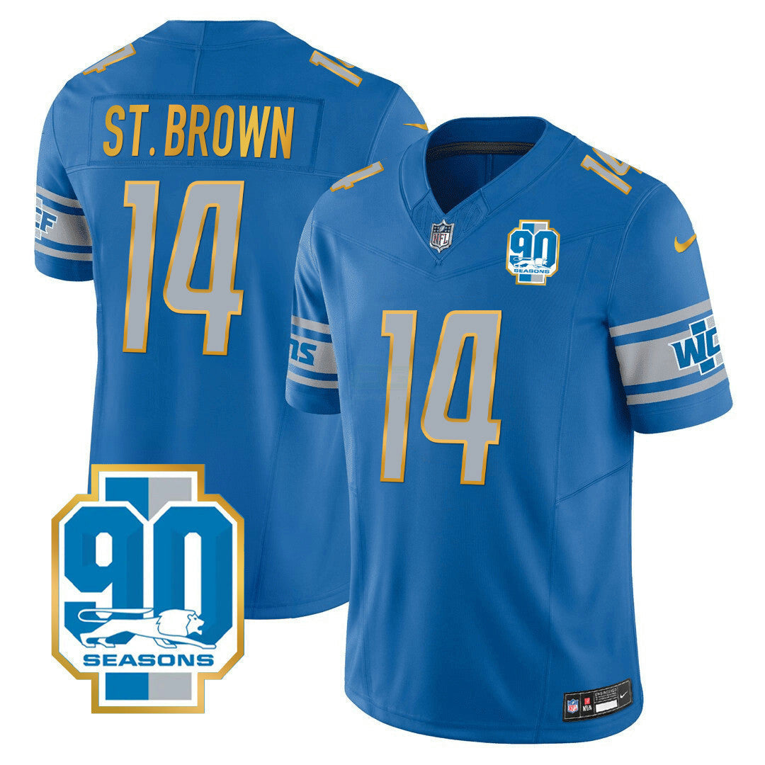 Camisa NFL Men’s Detroit 90th Year Patch Dourada Trim Jersey