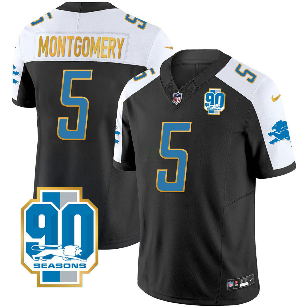 Camisa NFL Men’s Detroit 90th Year Patch Dourada Trim Jersey