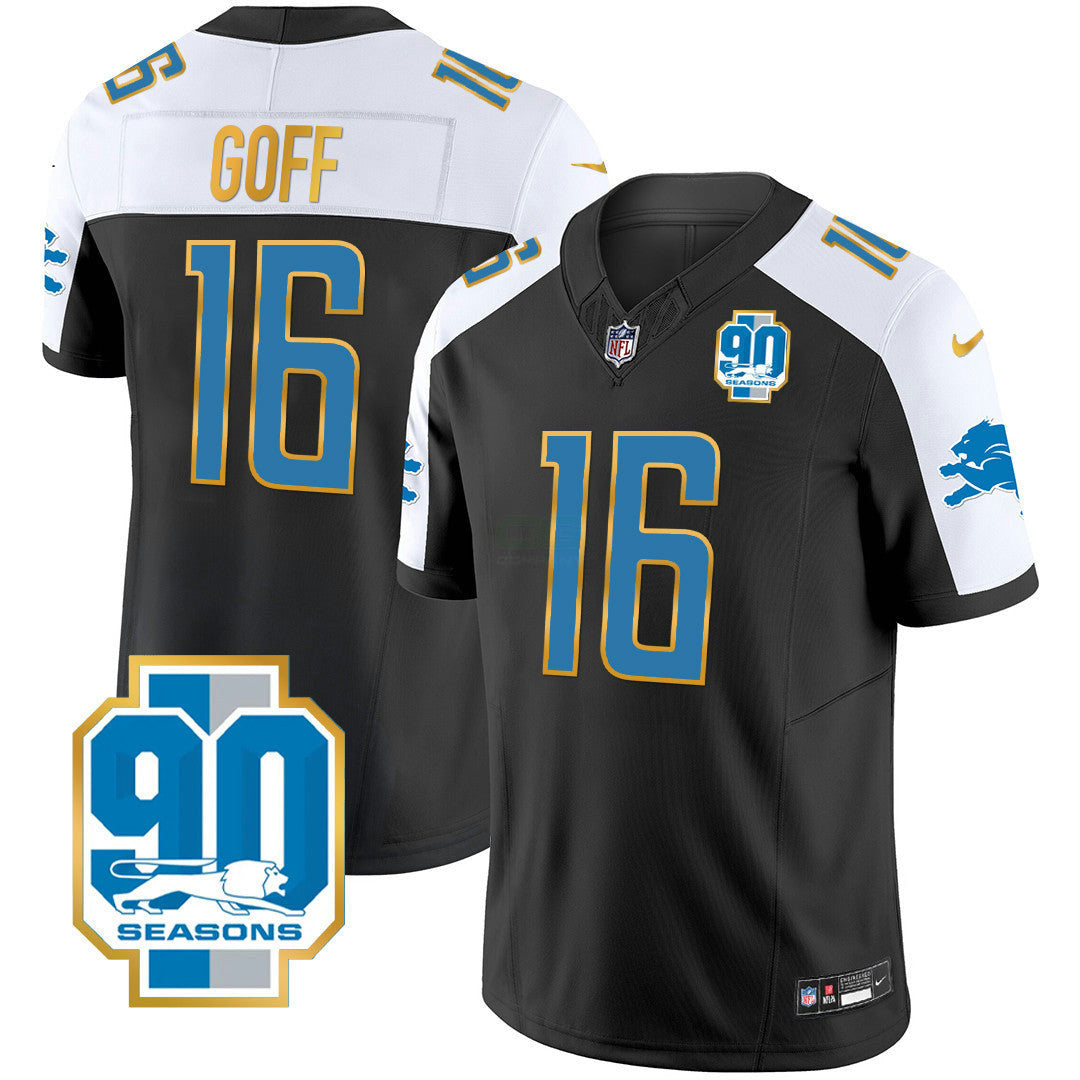 Camisa NFL Men’s Detroit 90th Year Patch Dourada Trim Jersey