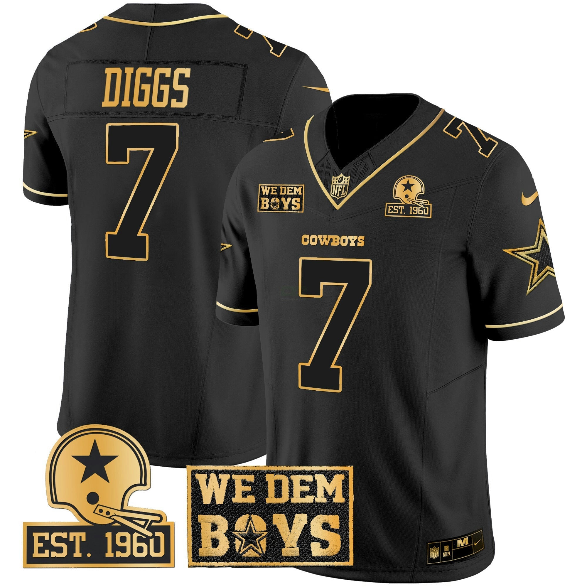 Camisa NFL Men’s Est. 1960 & We Dem Boyz Patch Dourada Vapor Limited Jersey
