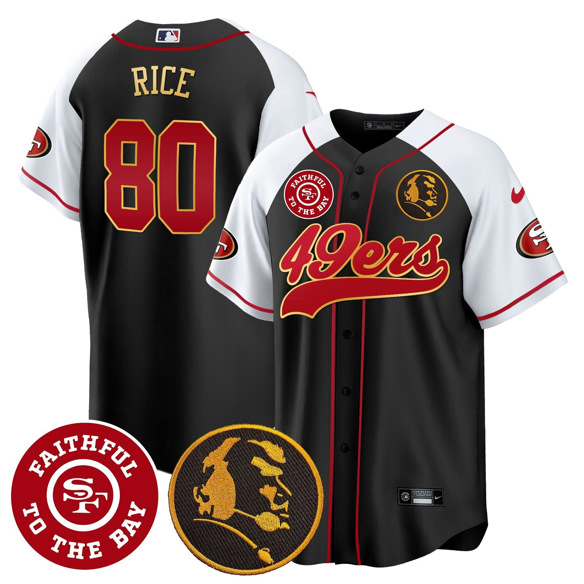 Camisa NFL Men’s Faithful & John Madden Patch Baseball Gold Trim Jersey