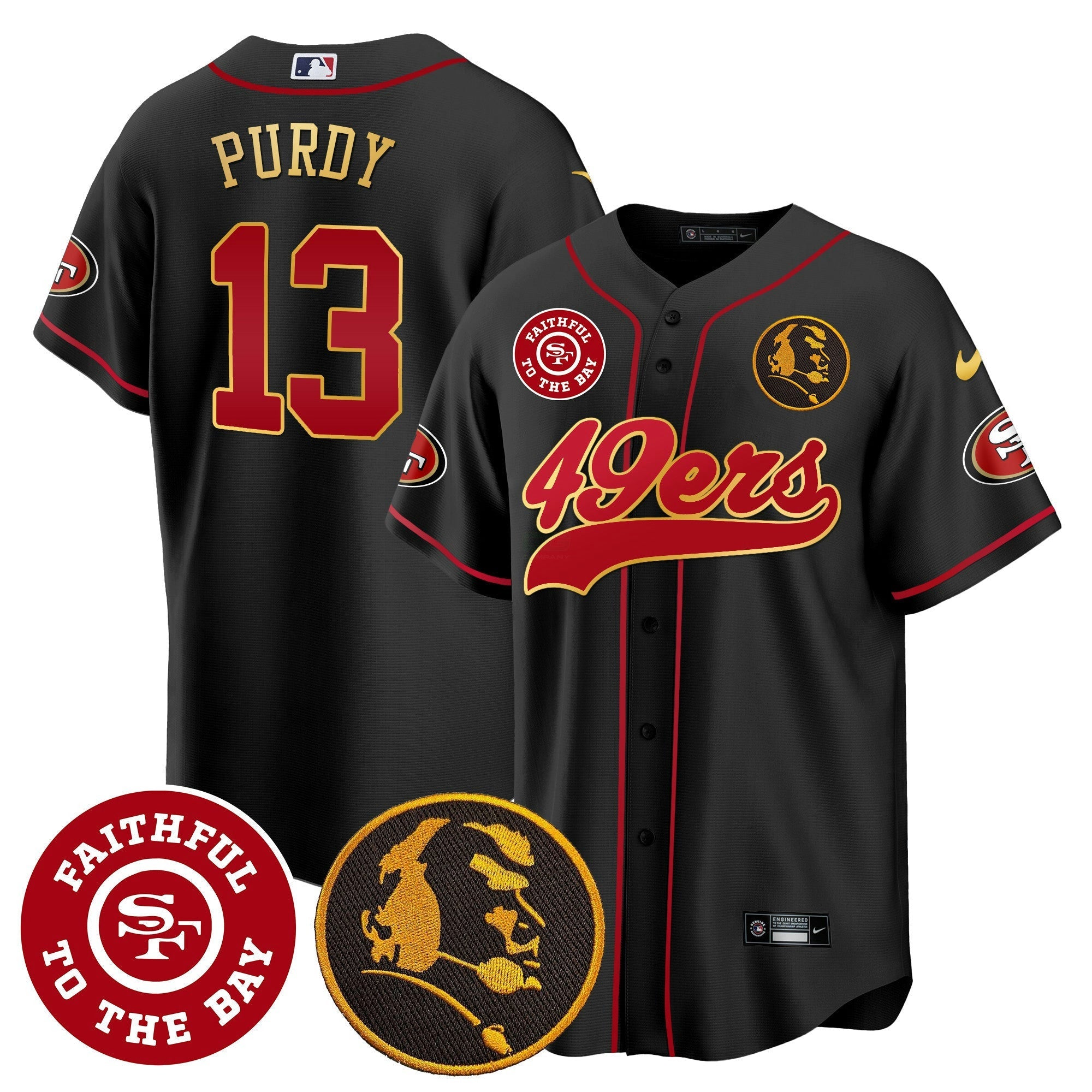 Camisa NFL Men’s Faithful & John Madden Patch Baseball Gold Trim Jersey