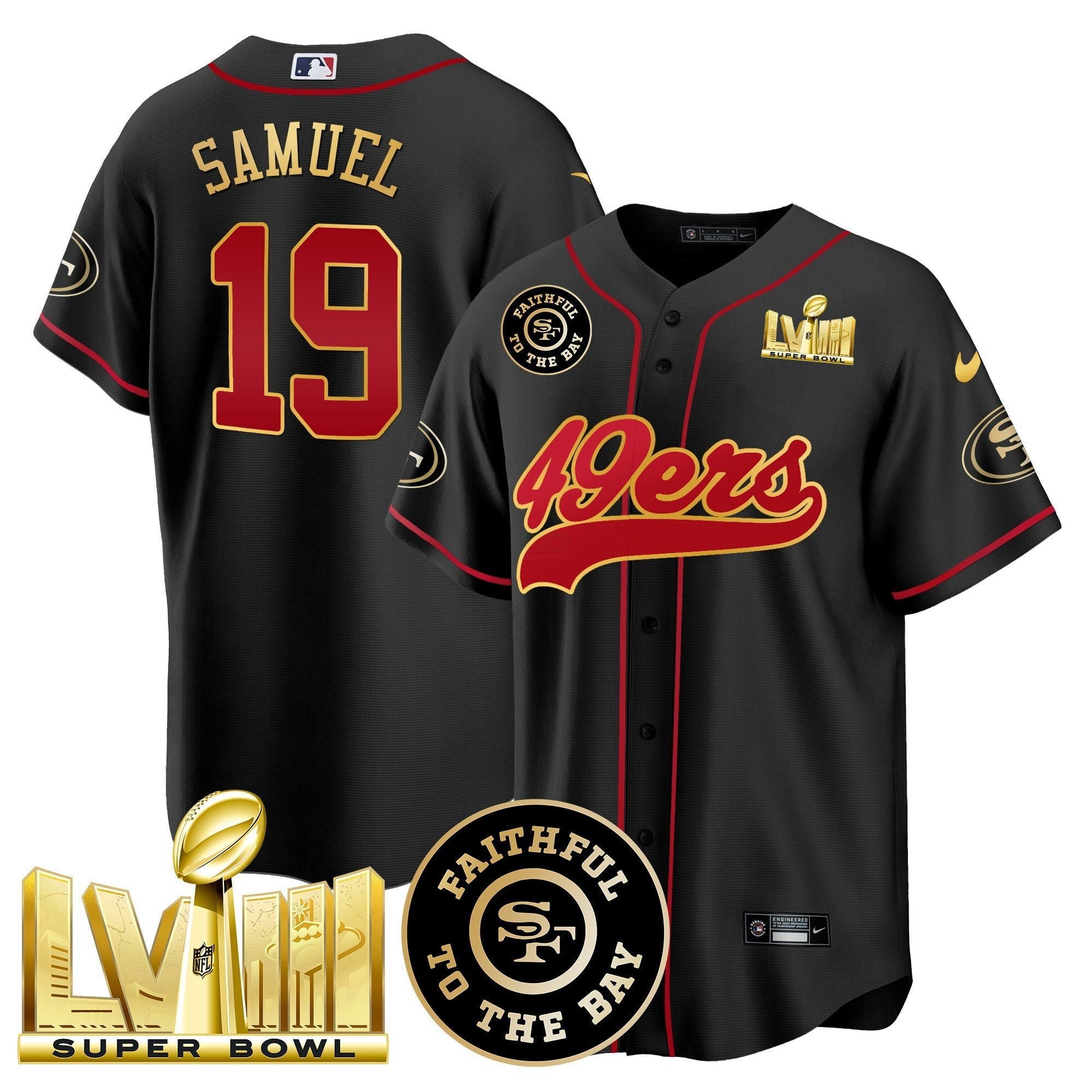 Camisa NFL Men’s Faithful & Super Bowl LVIII Dourada Patch Jersey
