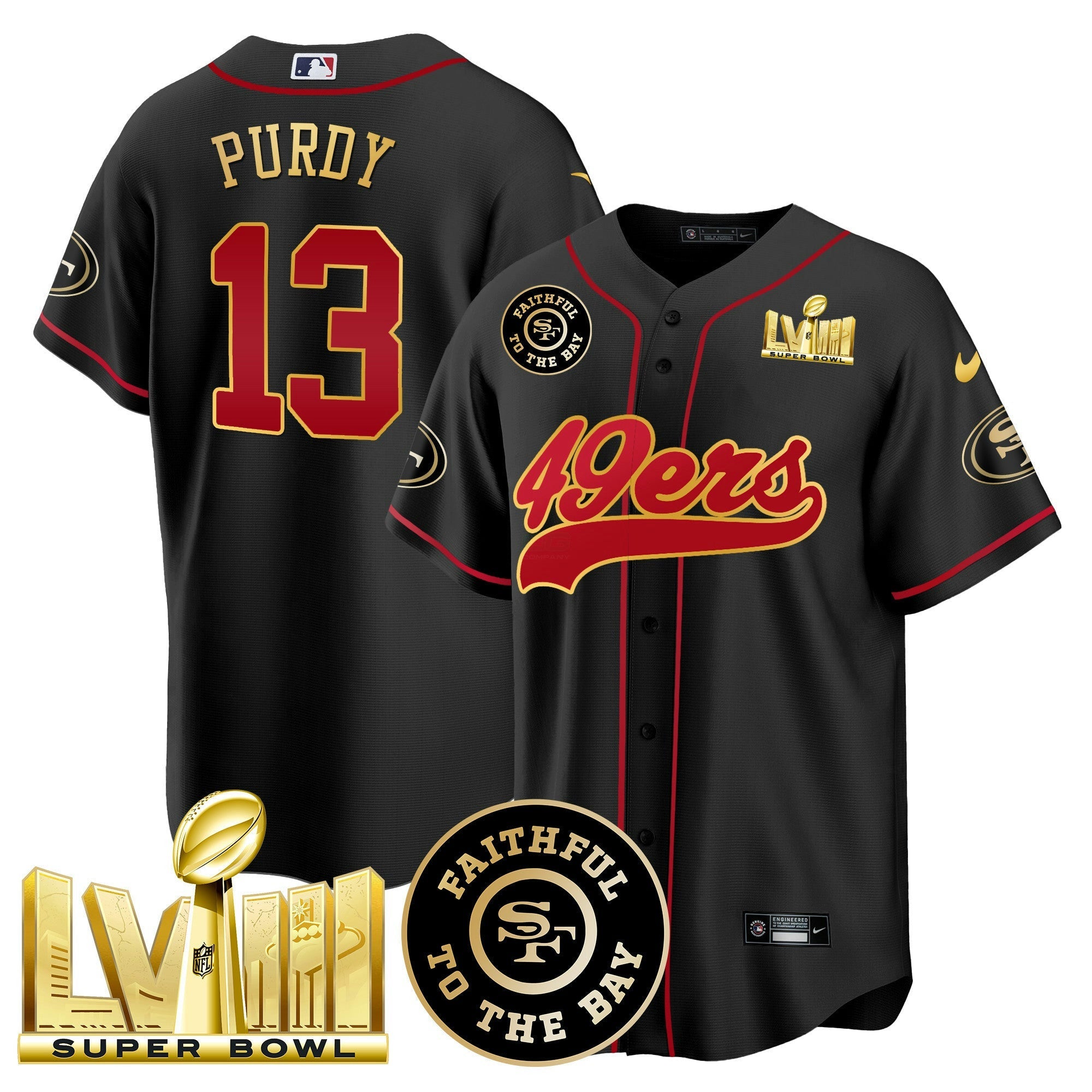 Camisa NFL Men’s Faithful & Super Bowl LVIII Dourada Patch Jersey