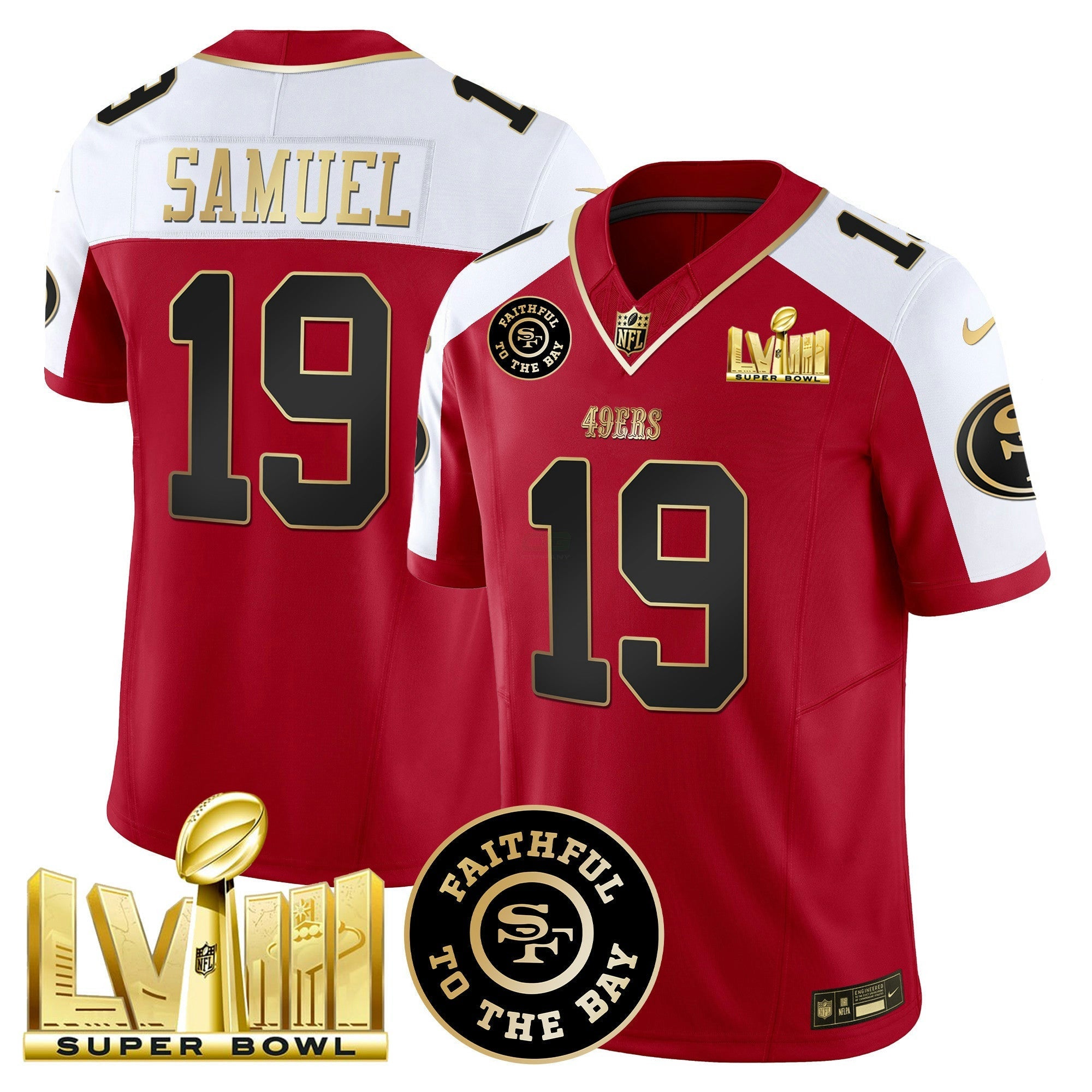 Camisa NFL Men’s Faithful & Super Bowl LVIII Dourada Patch Vapor Jersey