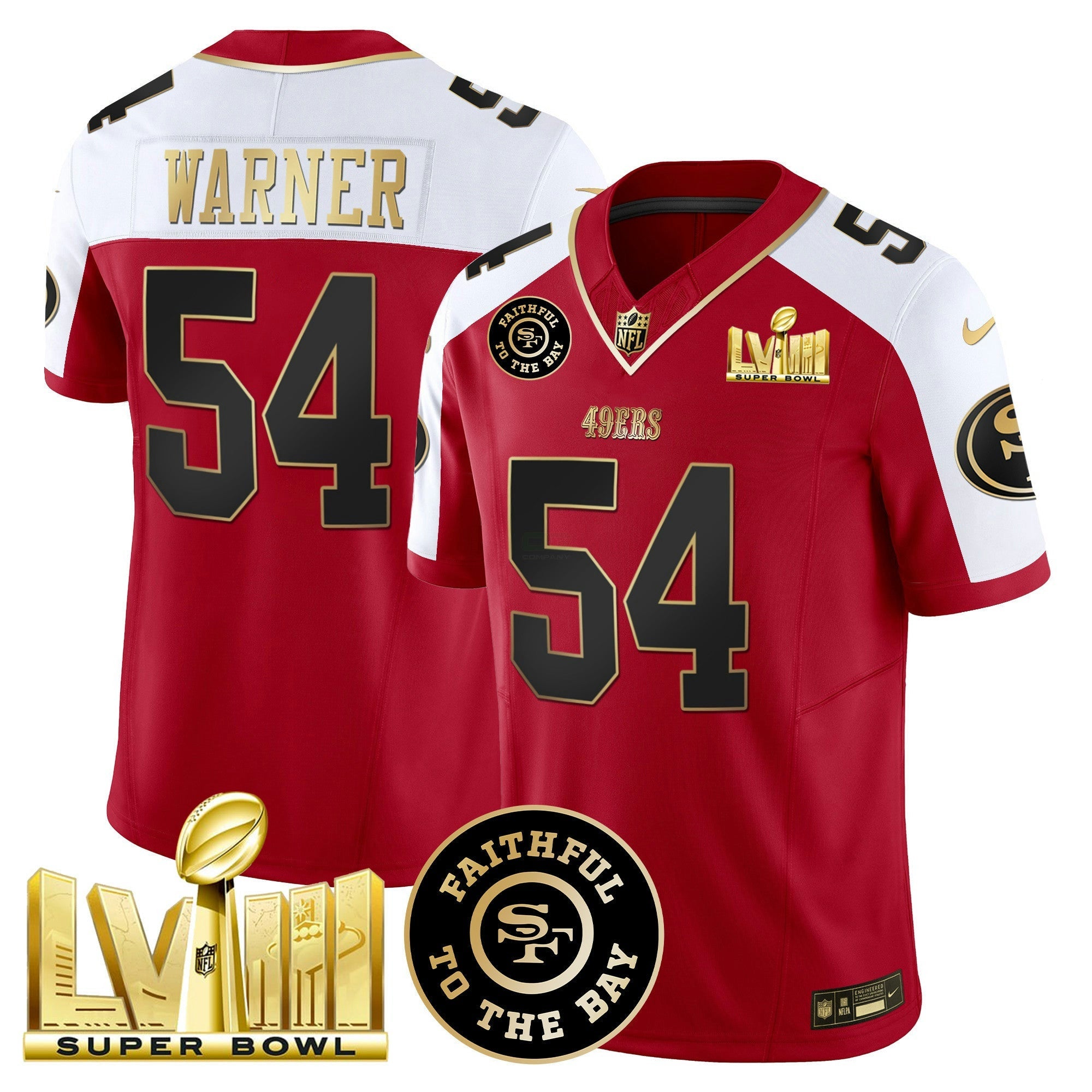 Camisa NFL Men’s Faithful & Super Bowl LVIII Dourada Patch Vapor Jersey