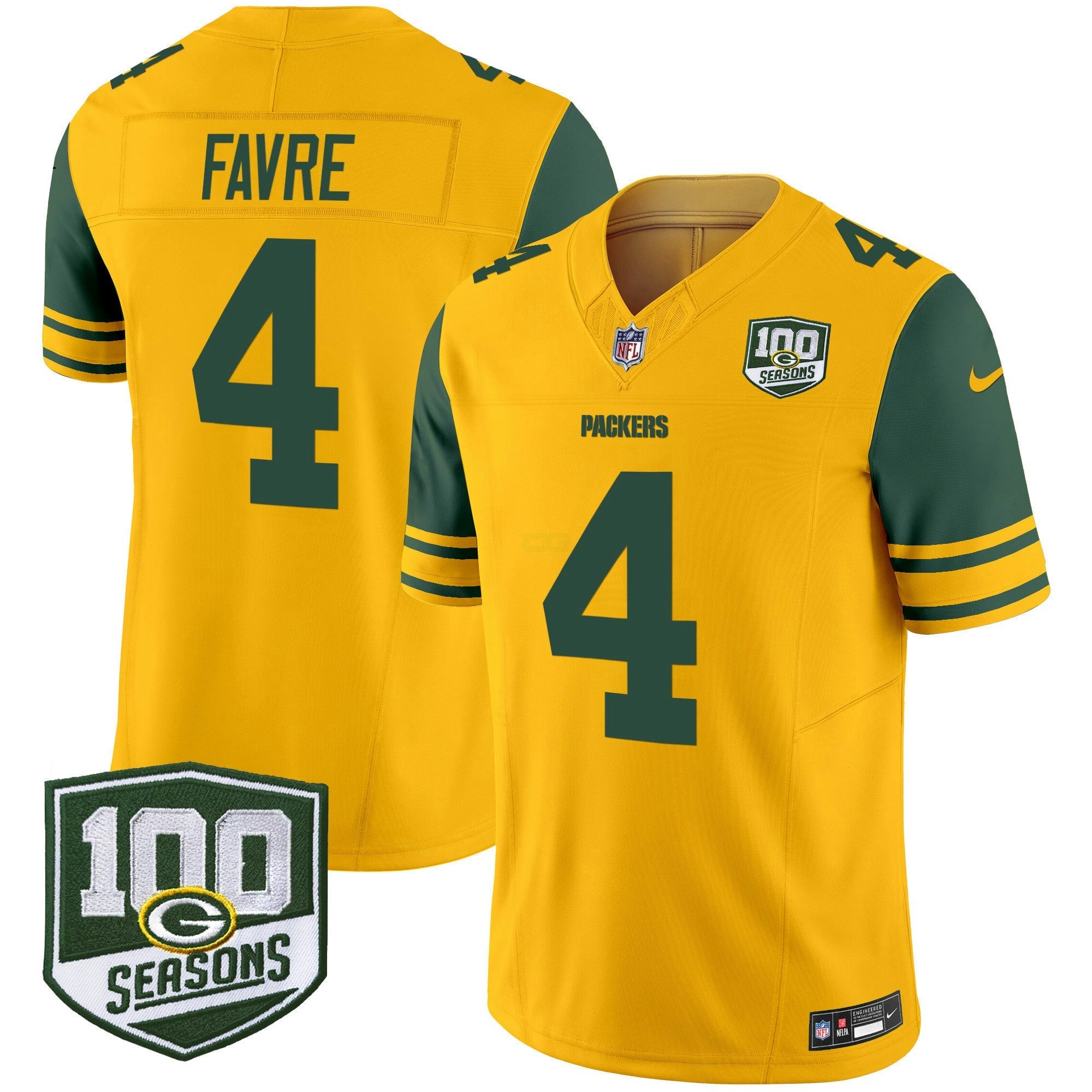 Camisa NFL Men’s Green Bay Throwback 100th Season Patch Vapor Limited Jersey