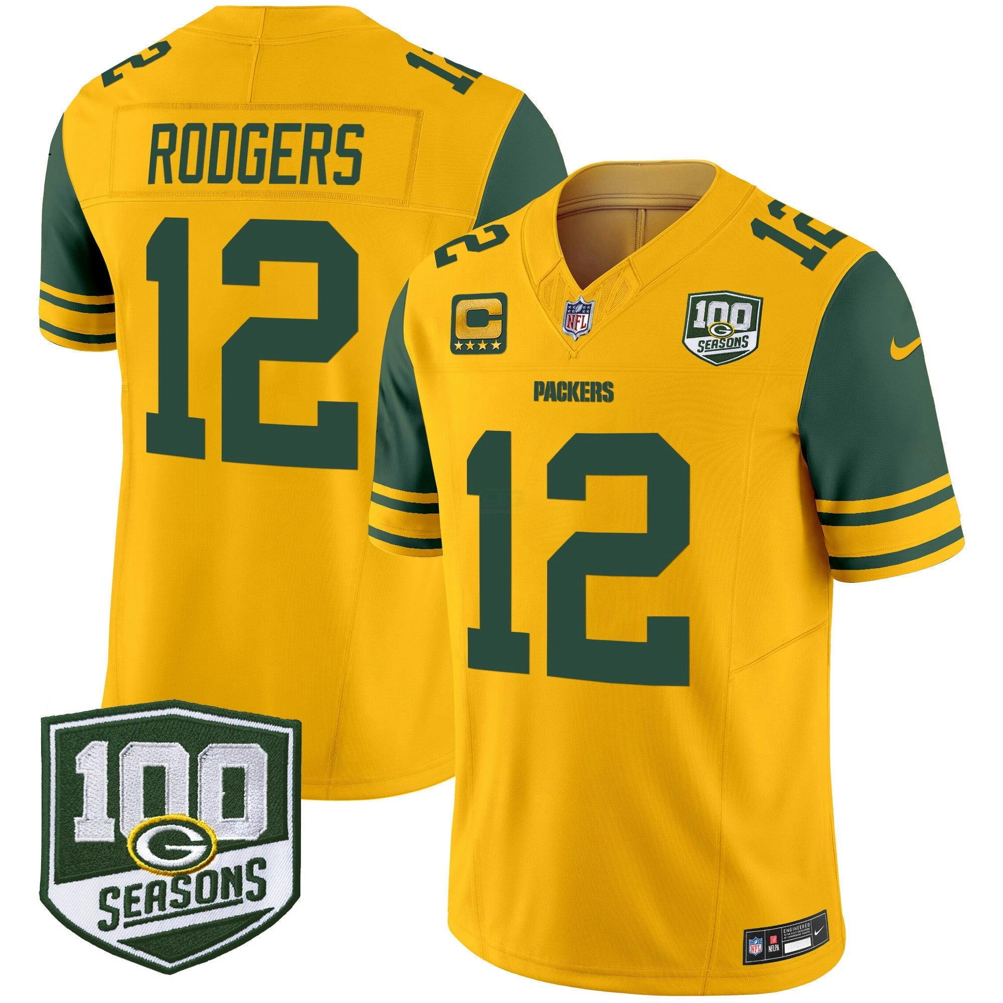 Camisa NFL Men’s Green Bay Throwback 100th Season Patch Vapor Limited Jersey