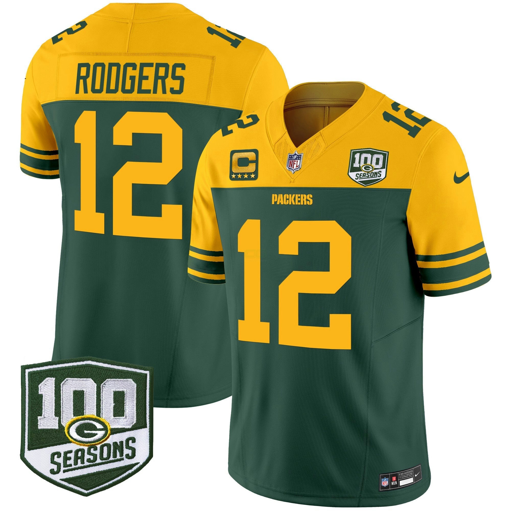 Camisa NFL Men’s Green Bay Throwback 100th Season Patch Vapor Limited Jersey