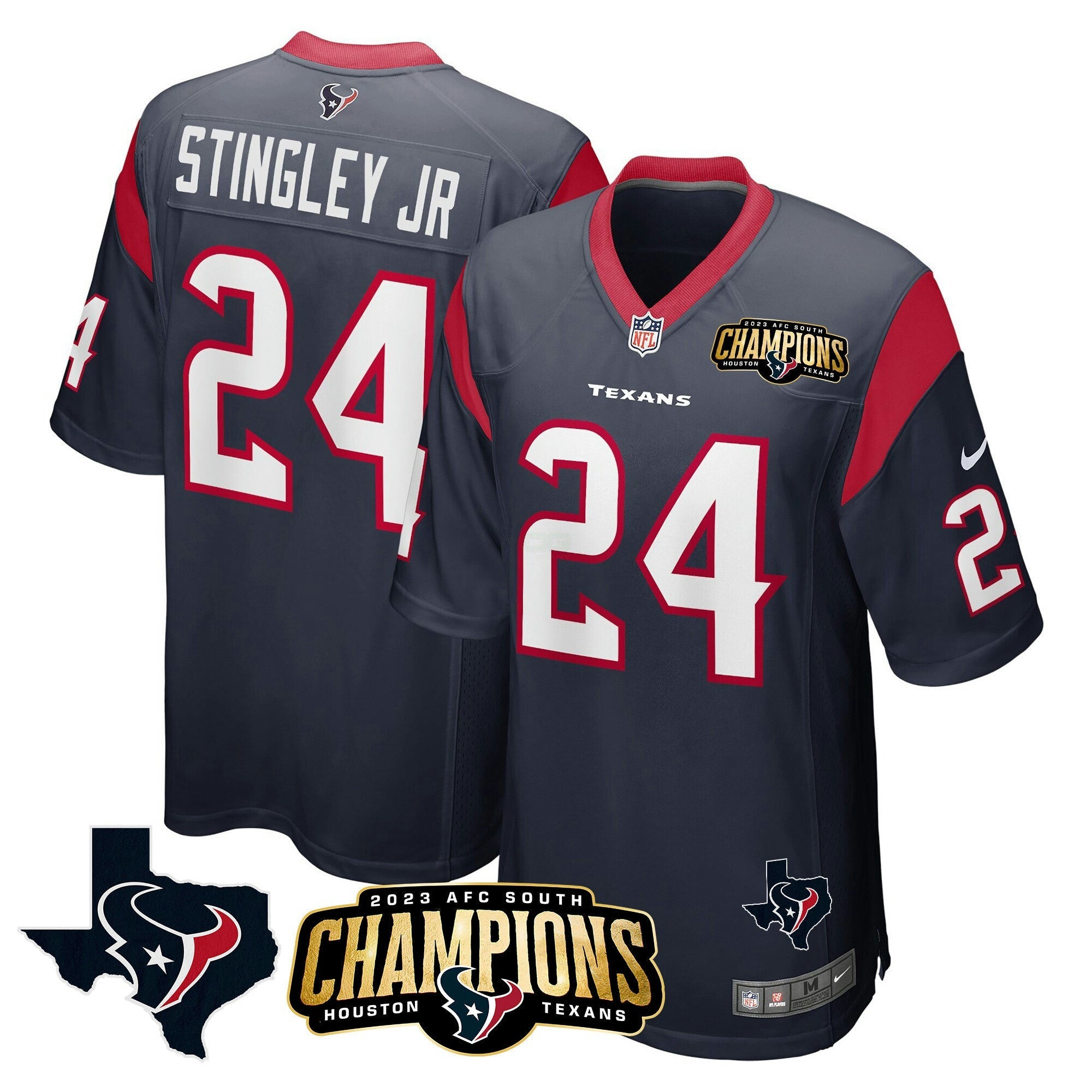 Camisa NFL Men’s Houston 2023 AFC South Champions Patch Game Jersey