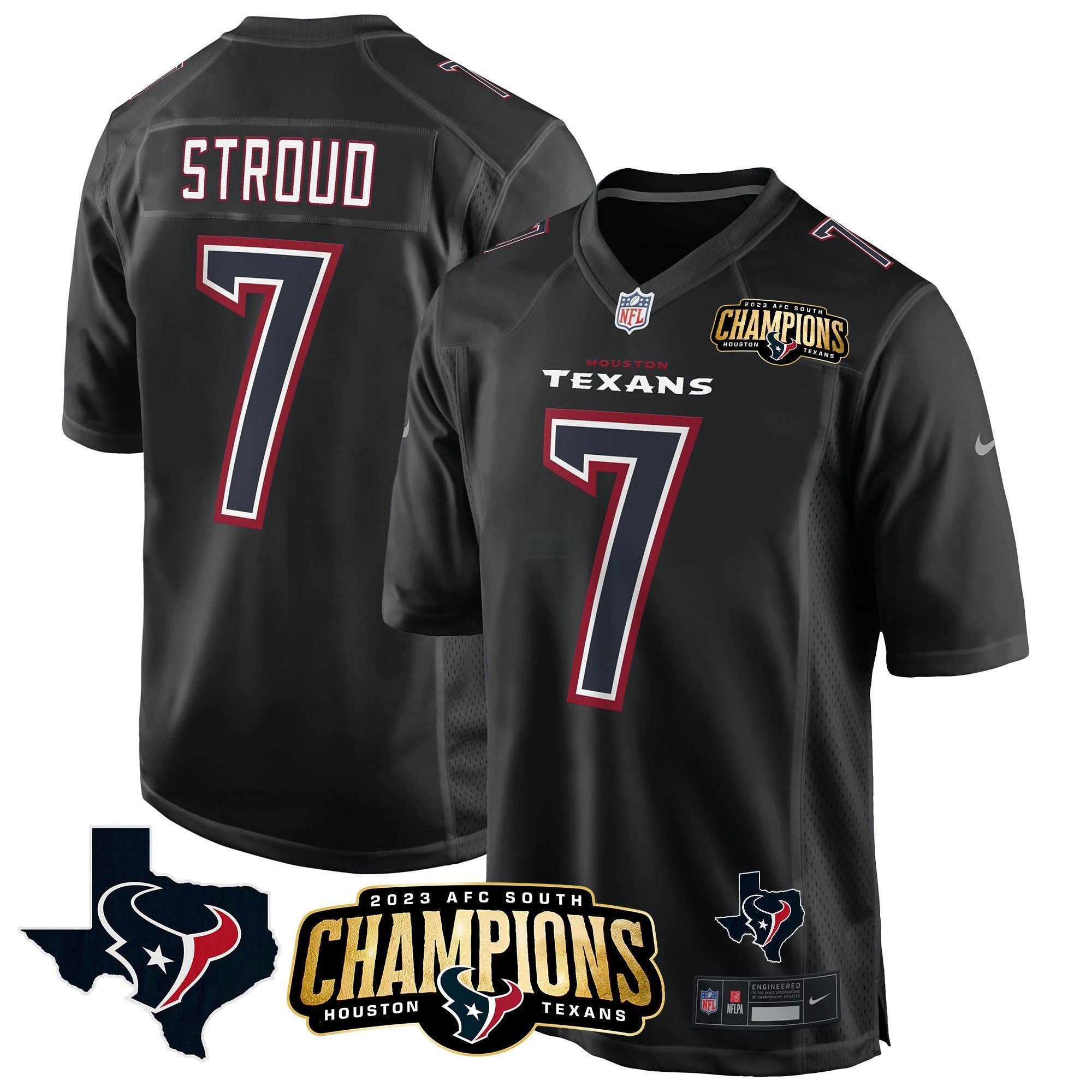 Camisa NFL Men’s Houston 2023 AFC South Champions Patch Game Jersey