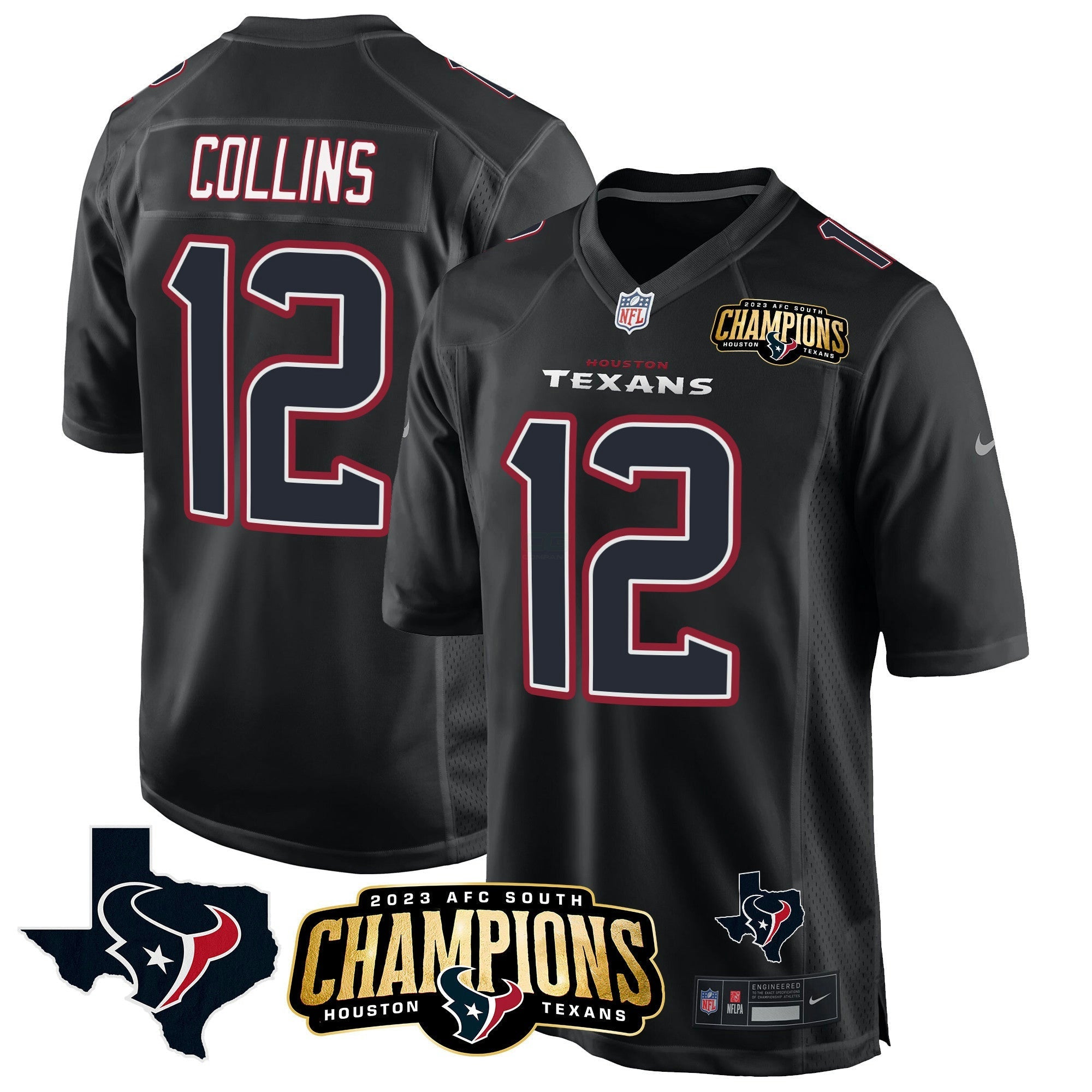 Camisa NFL Men’s Houston 2023 AFC South Champions Patch Game Jersey