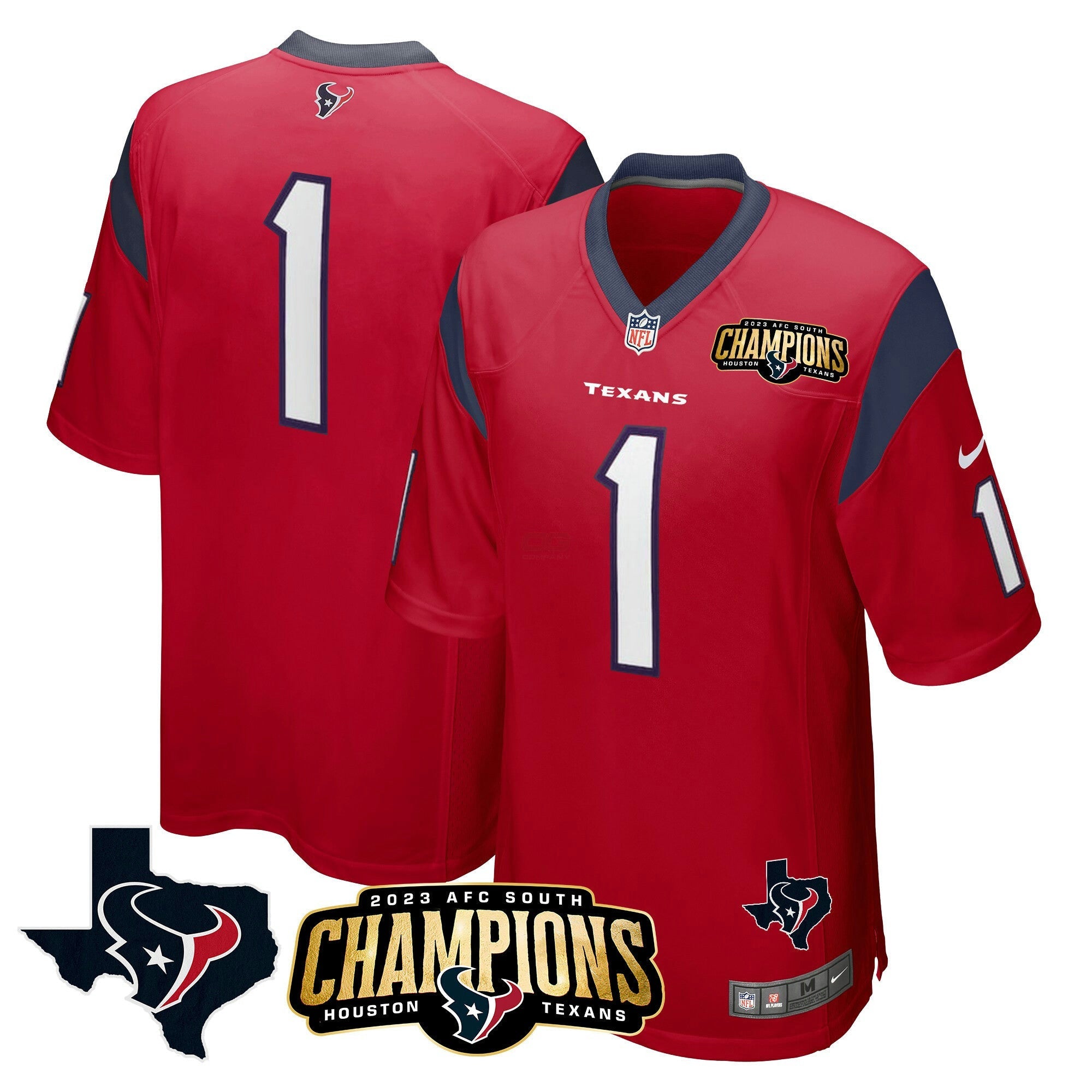 Camisa NFL Men’s Houston 2023 AFC South Champions Patch Game Jersey