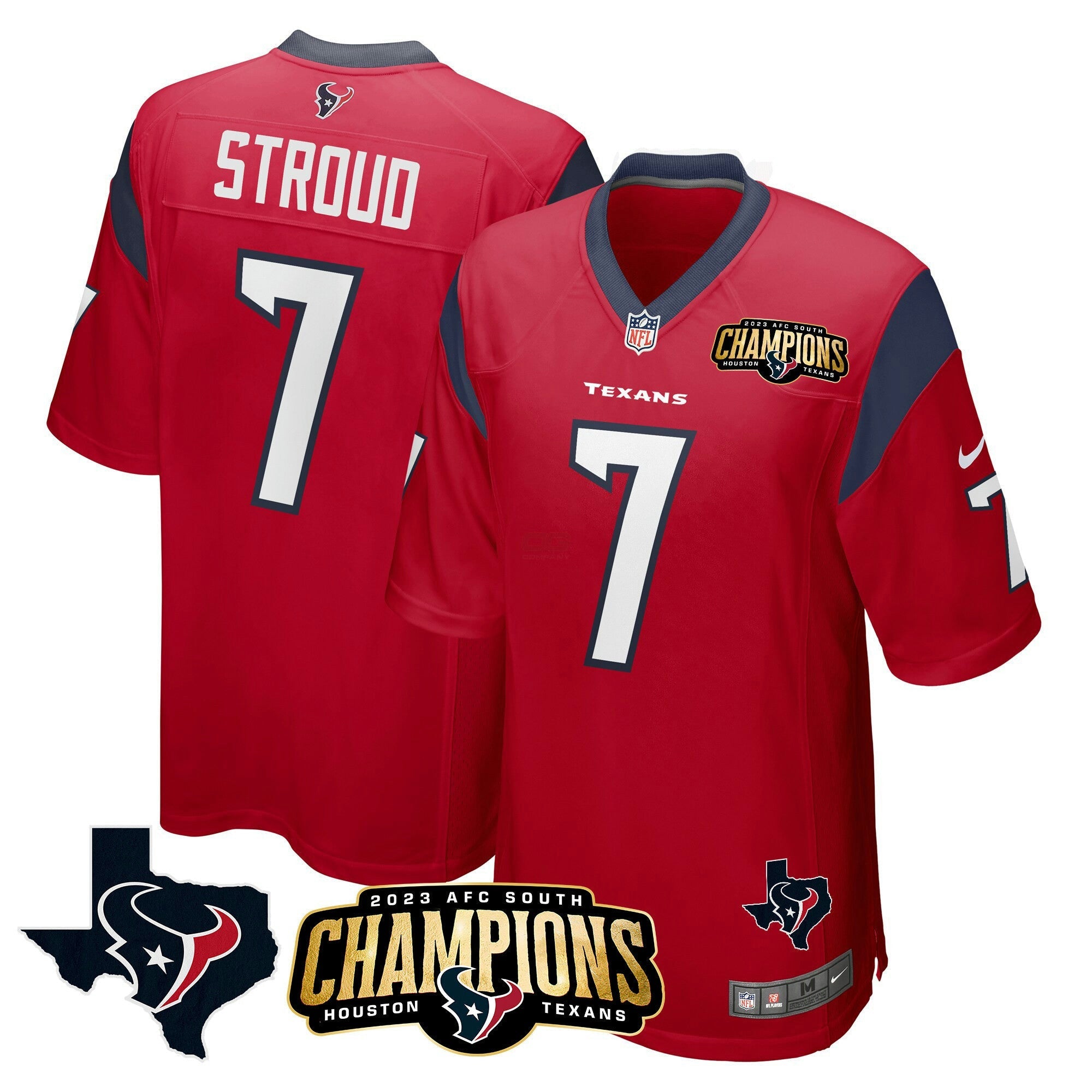 Camisa NFL Men’s Houston 2023 AFC South Champions Patch Game Jersey