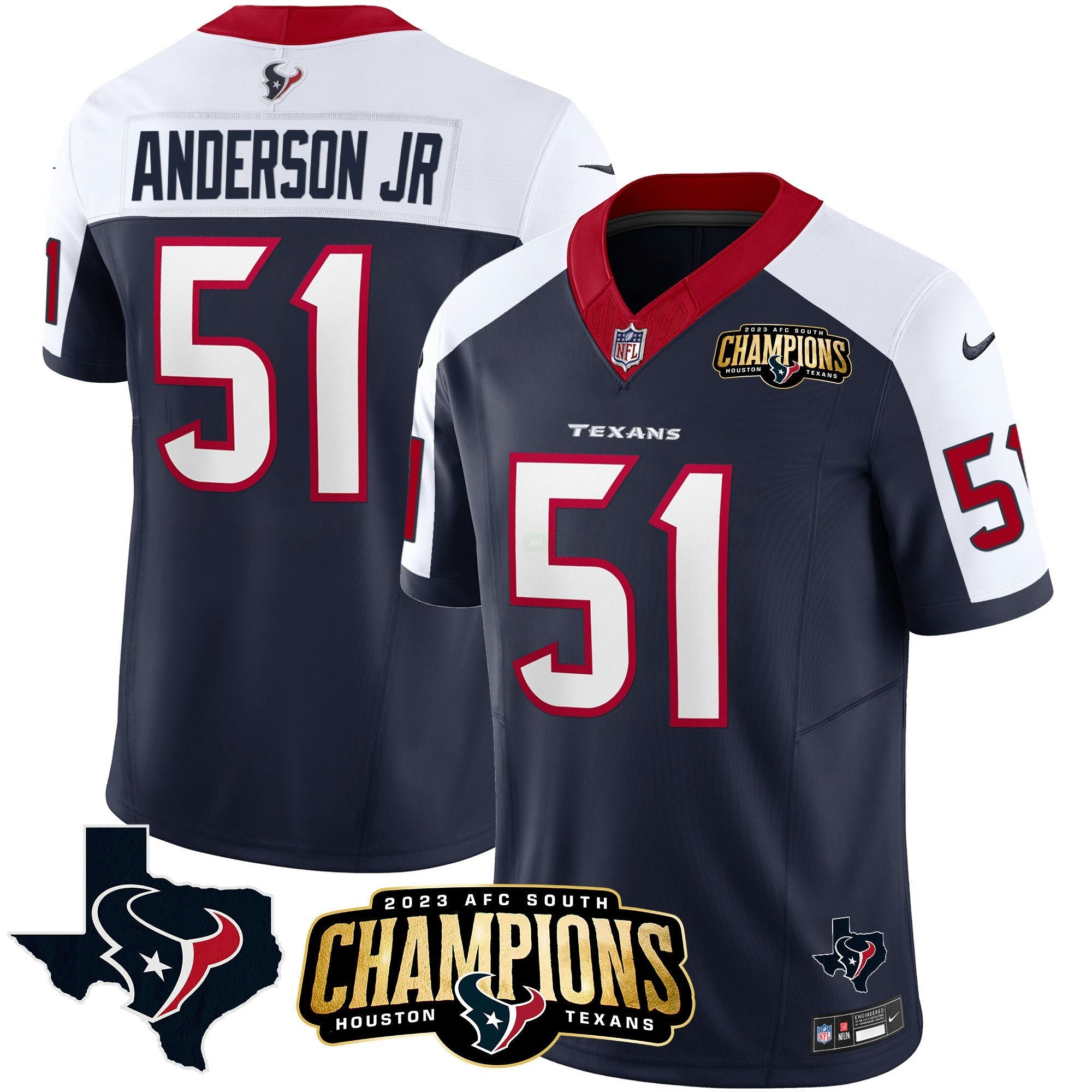 Camisa NFL Men’s Houston 2023 AFC South Champions Patch Vapor Jersey