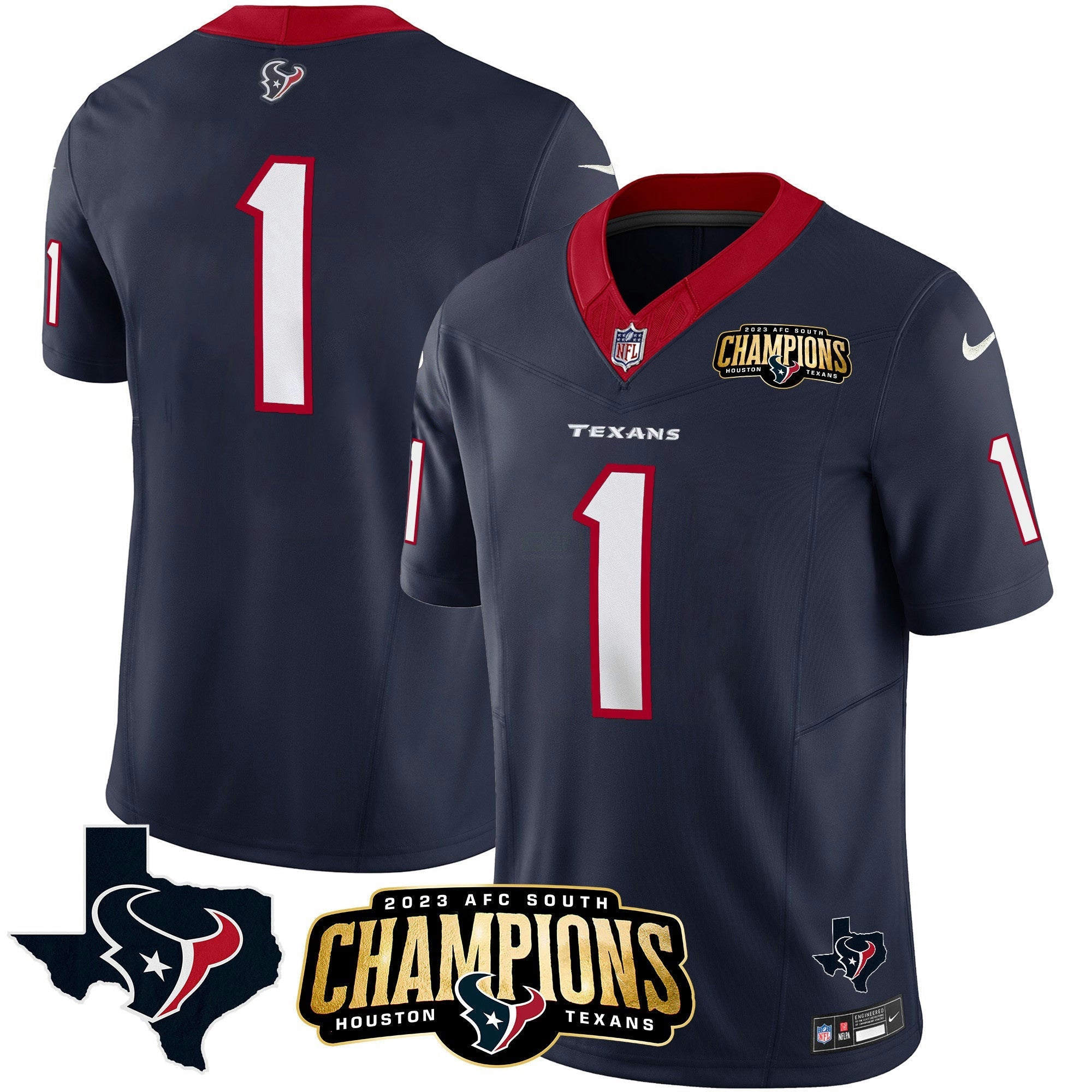 Camisa NFL Men’s Houston 2023 AFC South Champions Patch Vapor Jersey