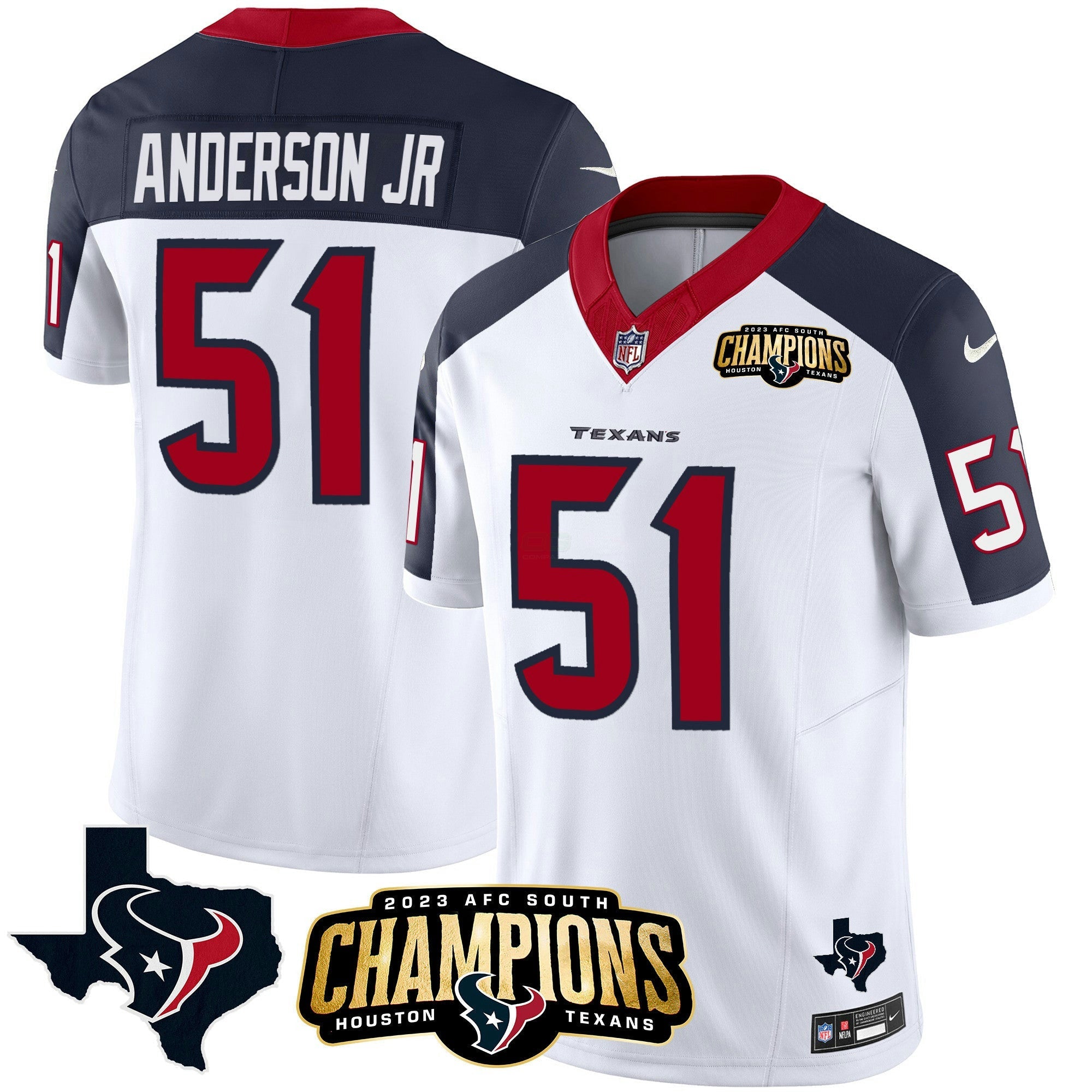 Camisa NFL Men’s Houston 2023 AFC South Champions Patch Vapor Jersey